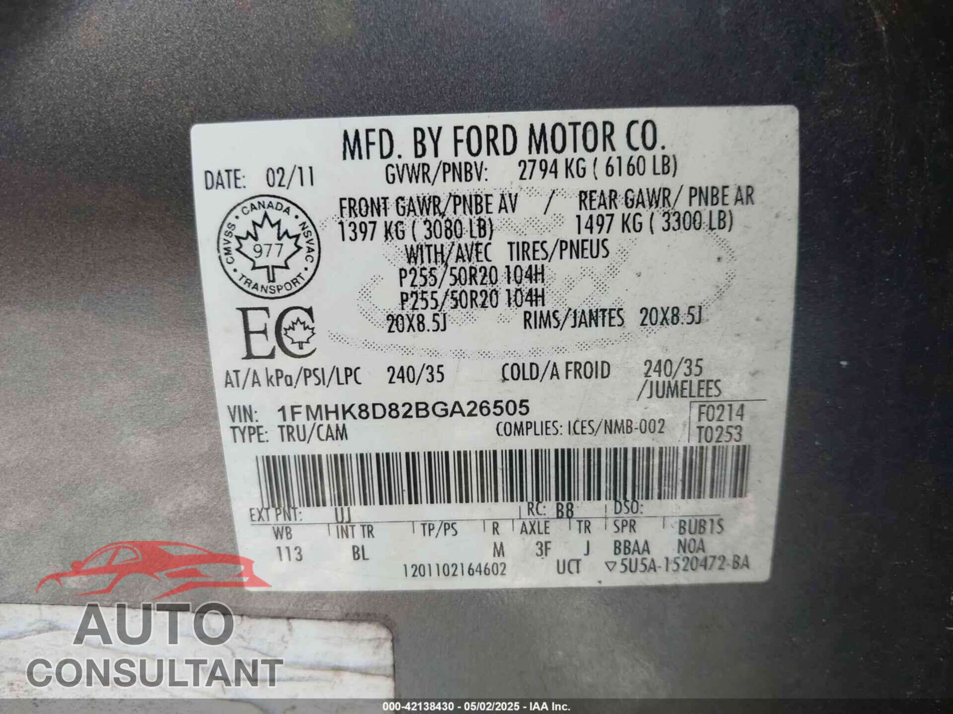 FORD EXPLORER 2011 - 1FMHK8D82BGA26505