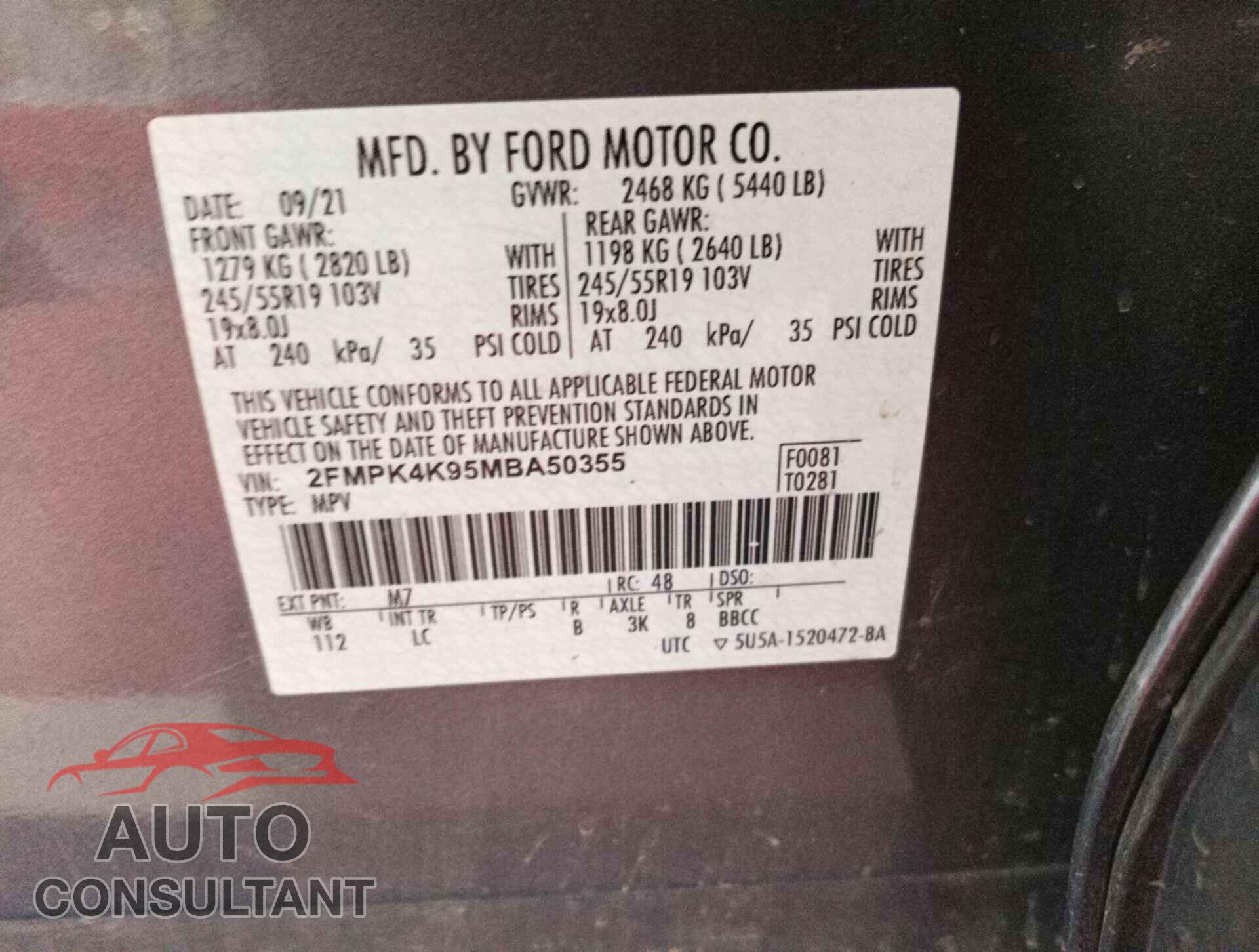 FORD EDGE 2021 - 2FMPK4K95MBA50355