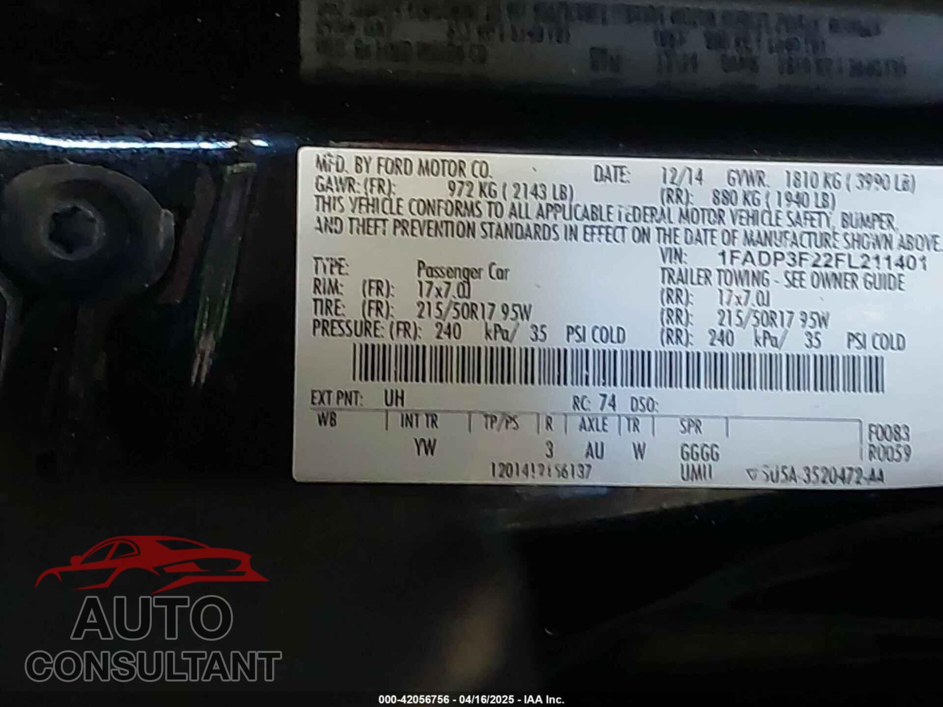 FORD FOCUS 2015 - 1FADP3F22FL211401