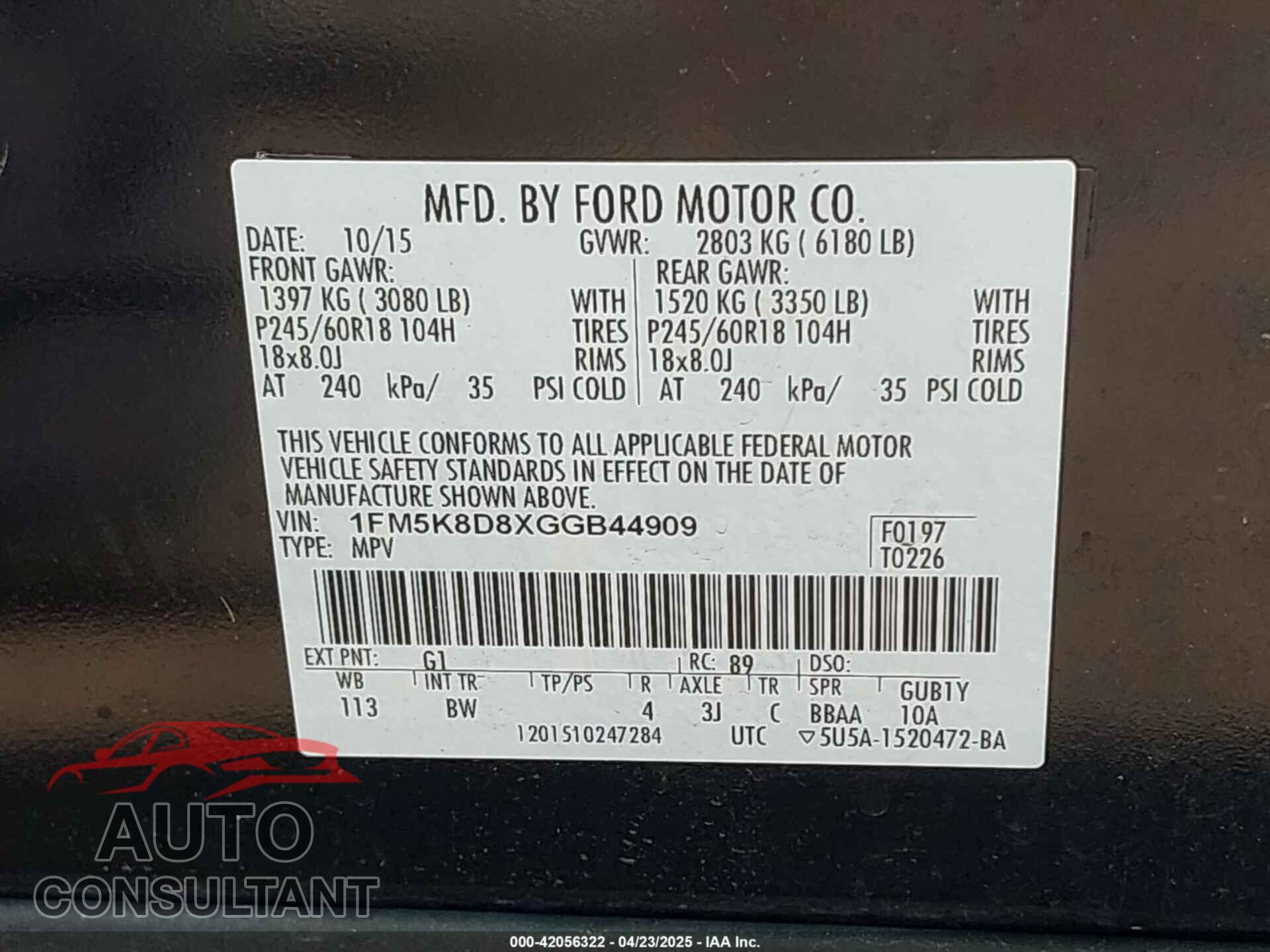 FORD EXPLORER 2016 - 1FM5K8D8XGGB44909