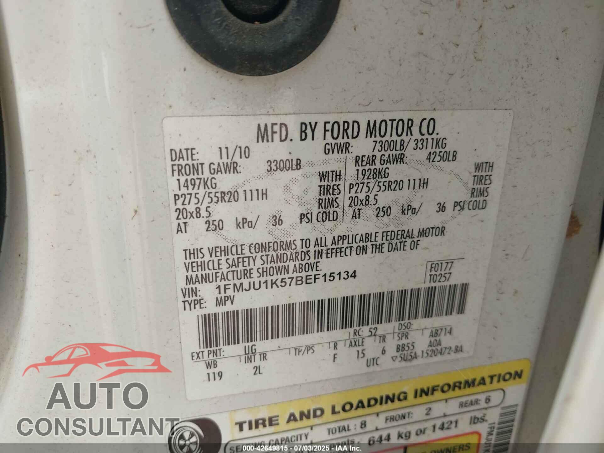 FORD EXPEDITION 2011 - 1FMJU1K57BEF15134