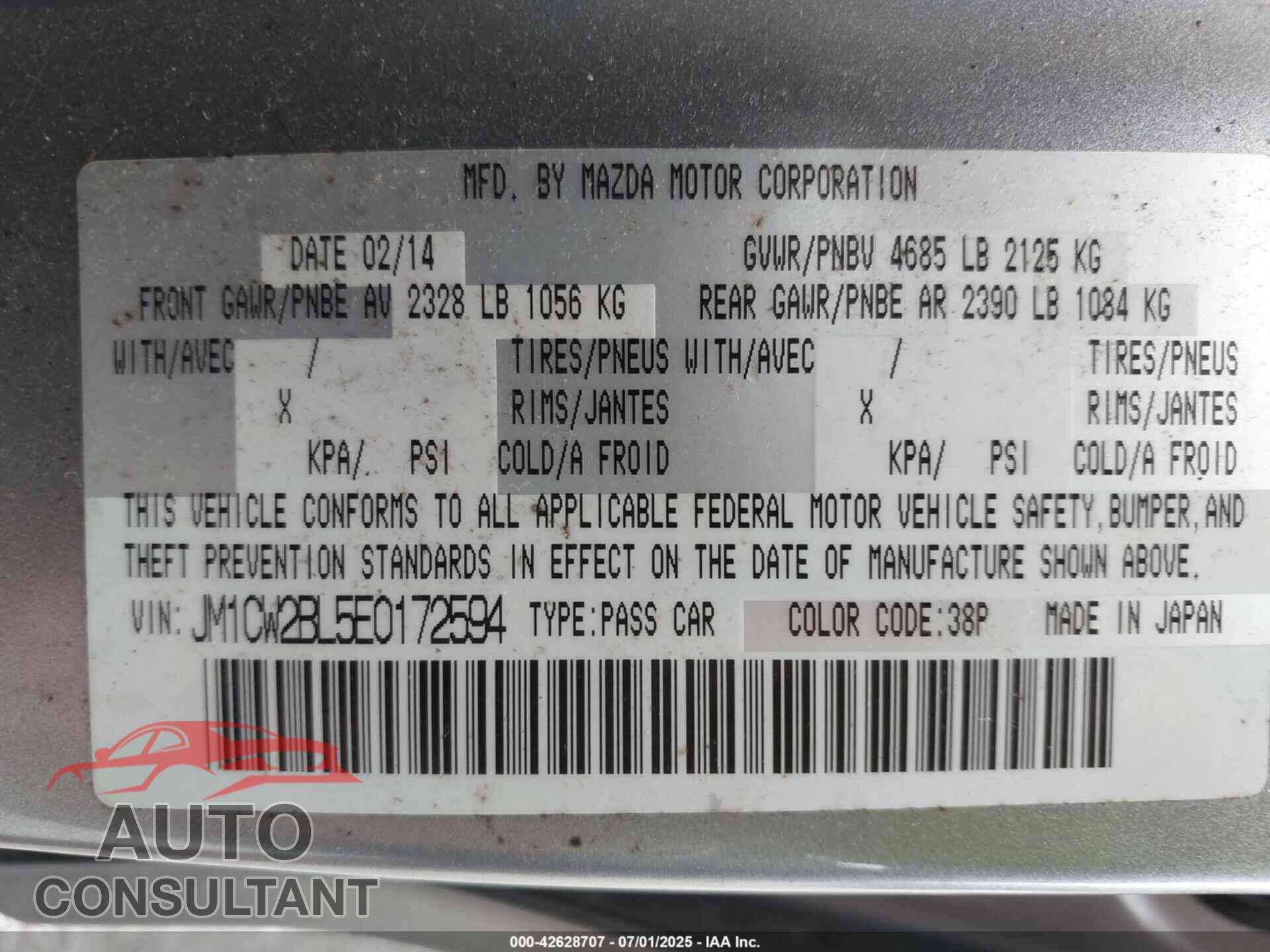 MAZDA MAZDA5 2014 - JM1CW2BL5E0172594