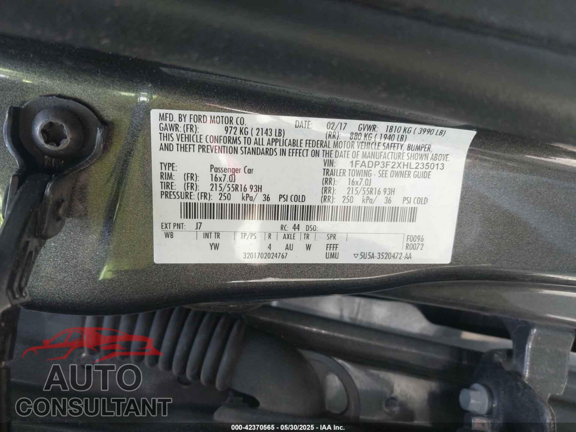 FORD FOCUS 2017 - 1FADP3F2XHL235013