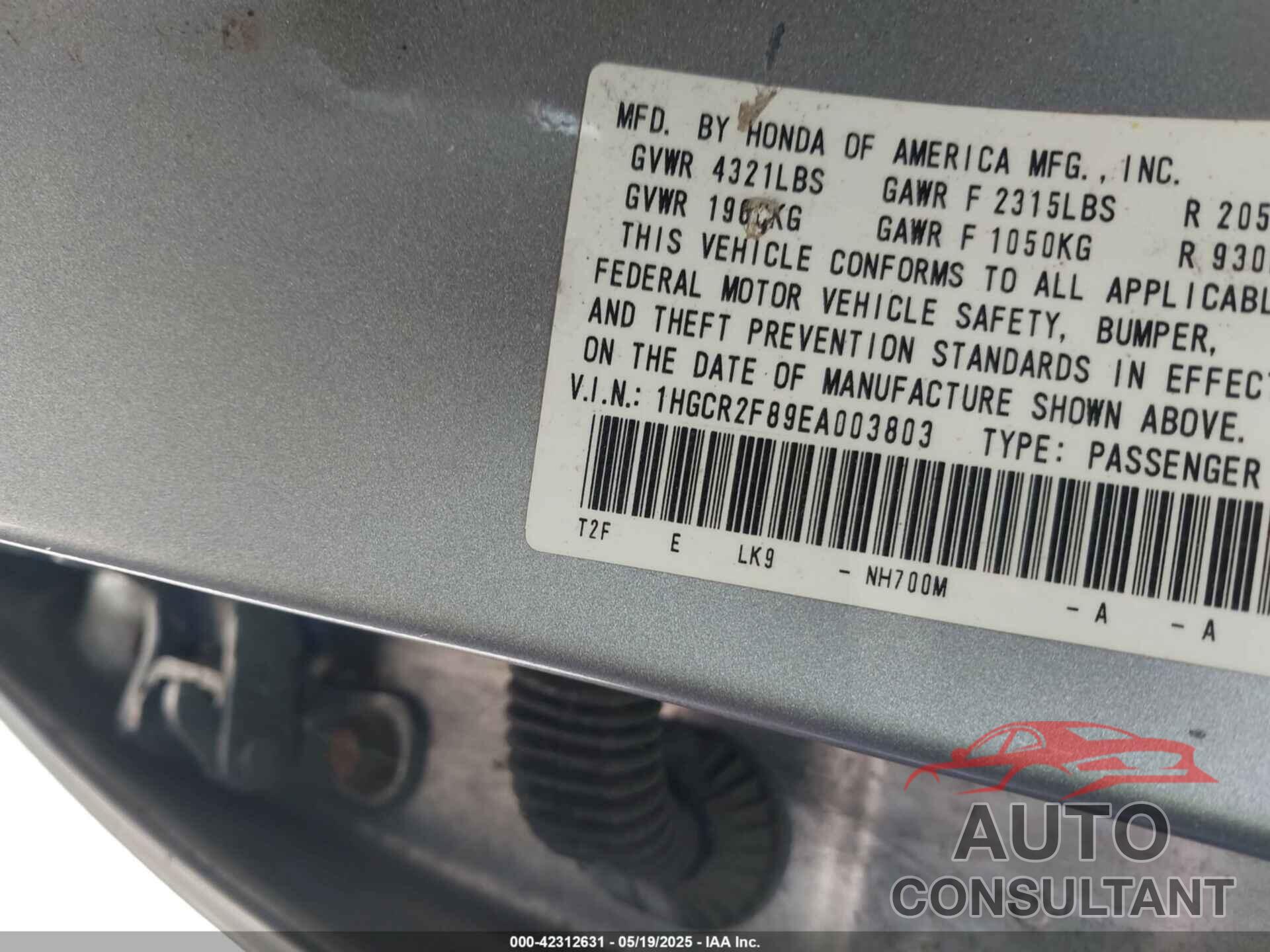 HONDA ACCORD 2014 - 1HGCR2F89EA003803