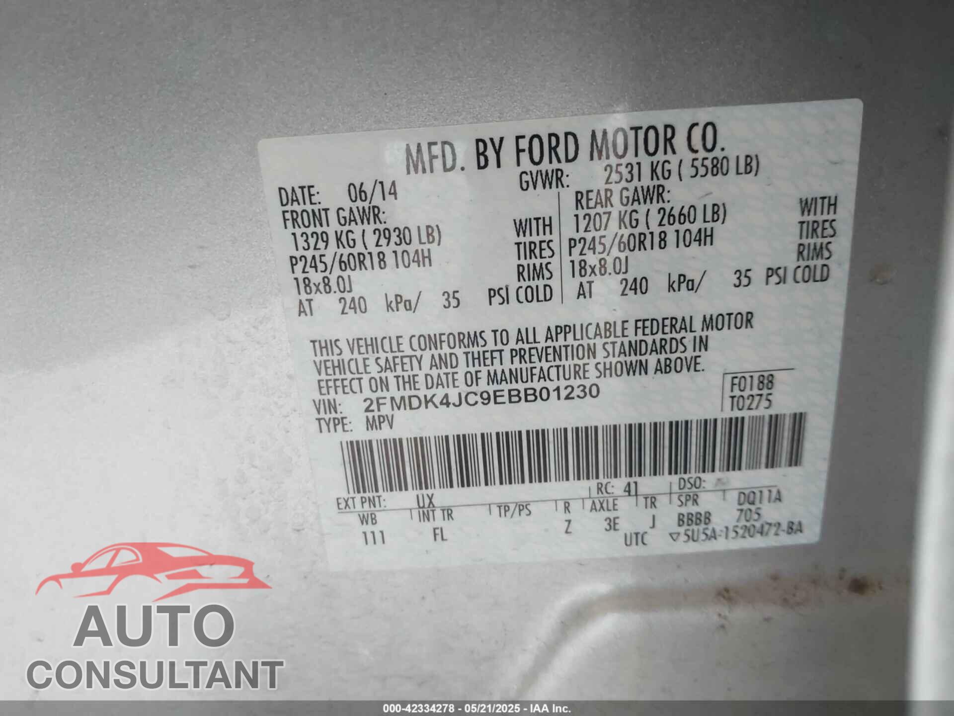 FORD EDGE 2014 - 2FMDK4JC9EBB01230