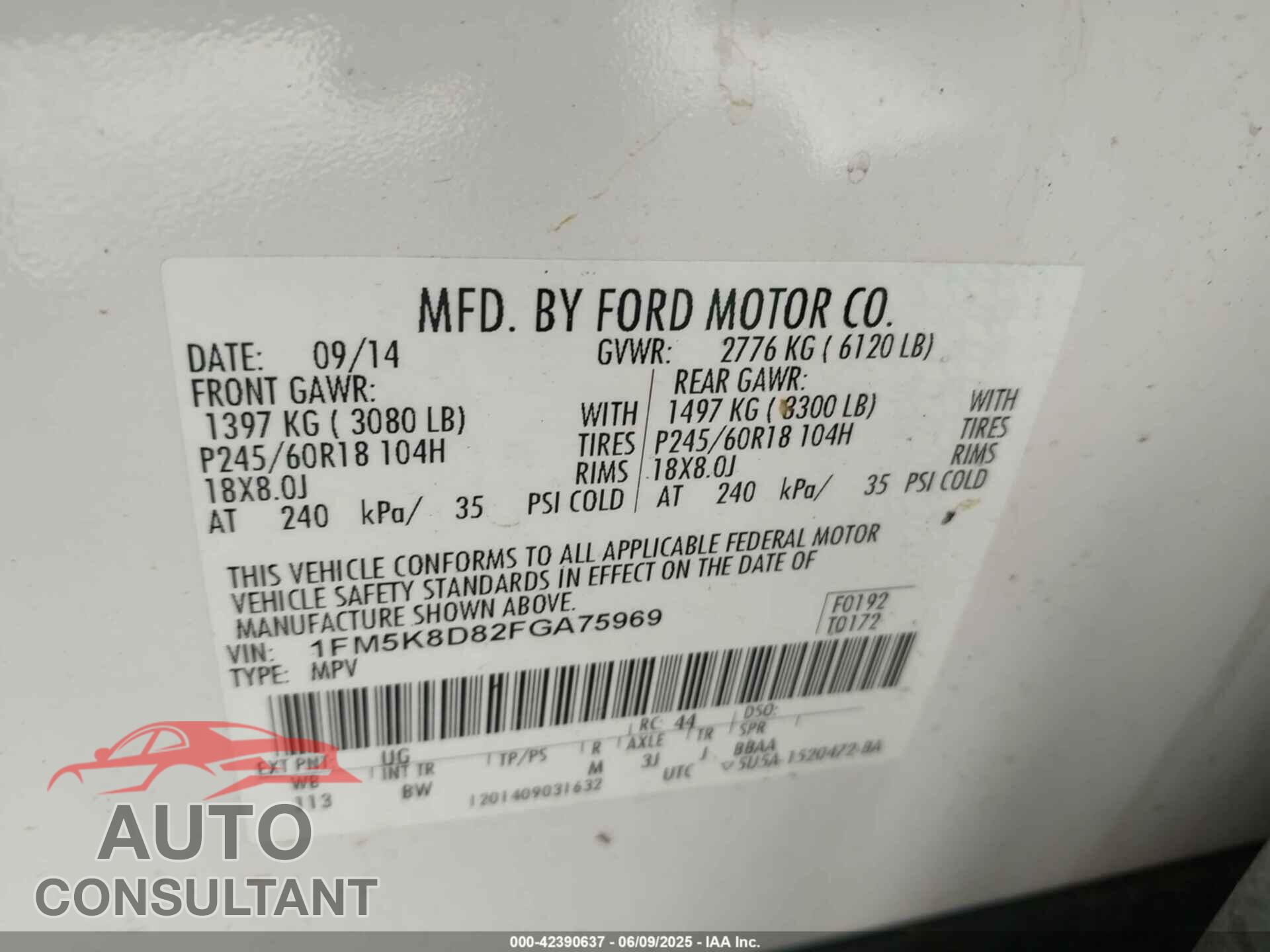 FORD EXPLORER 2015 - 1FM5K8D82FGA75969