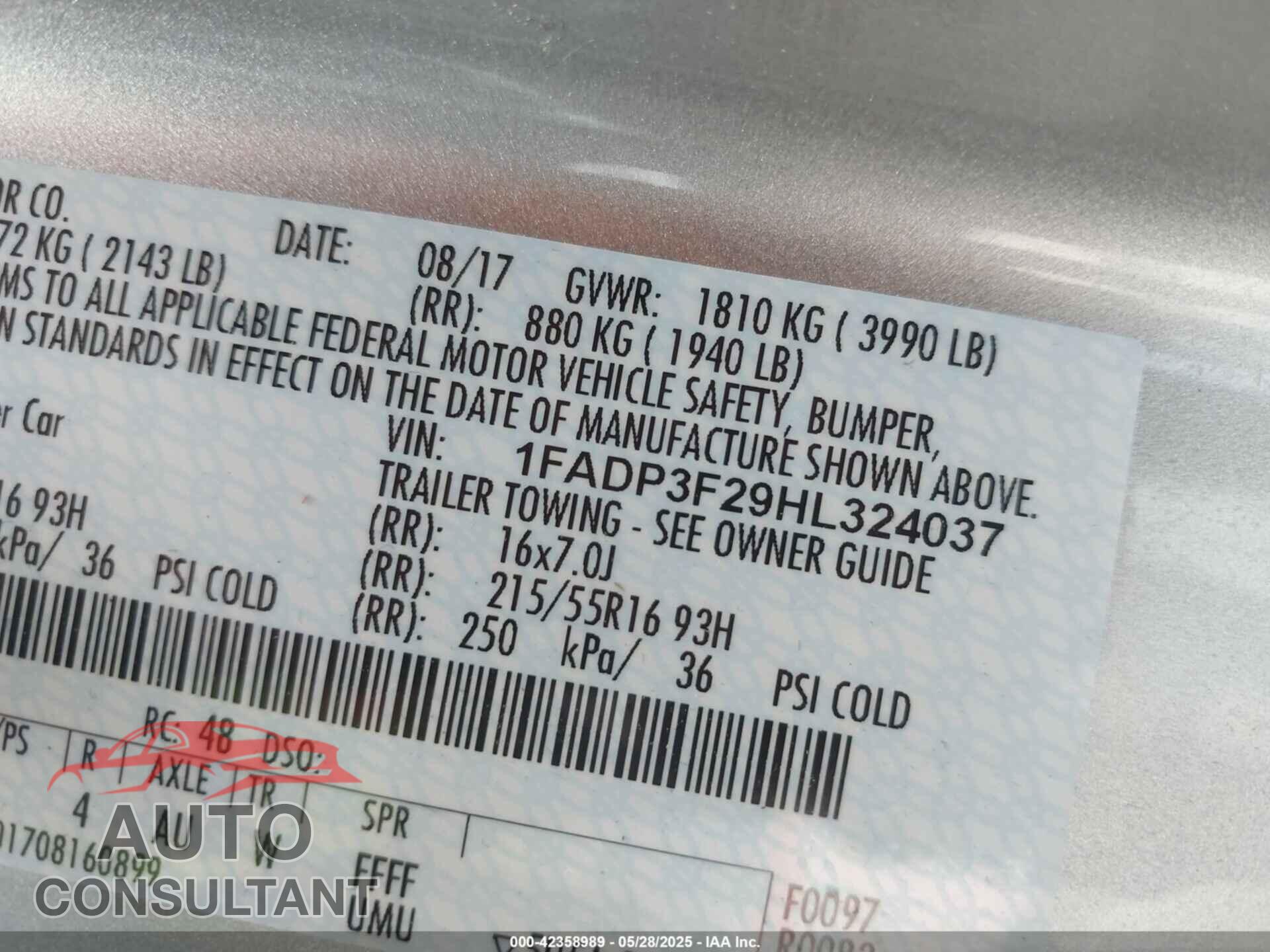 FORD FOCUS 2017 - 1FADP3F29HL324037