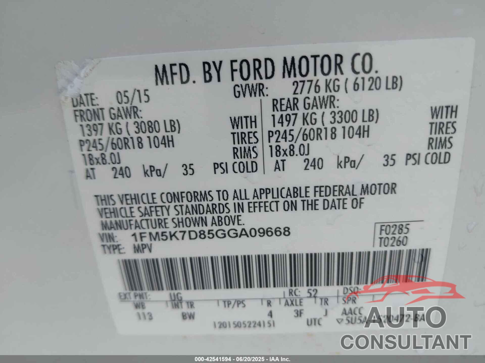 FORD EXPLORER 2016 - 1FM5K7D85GGA09668