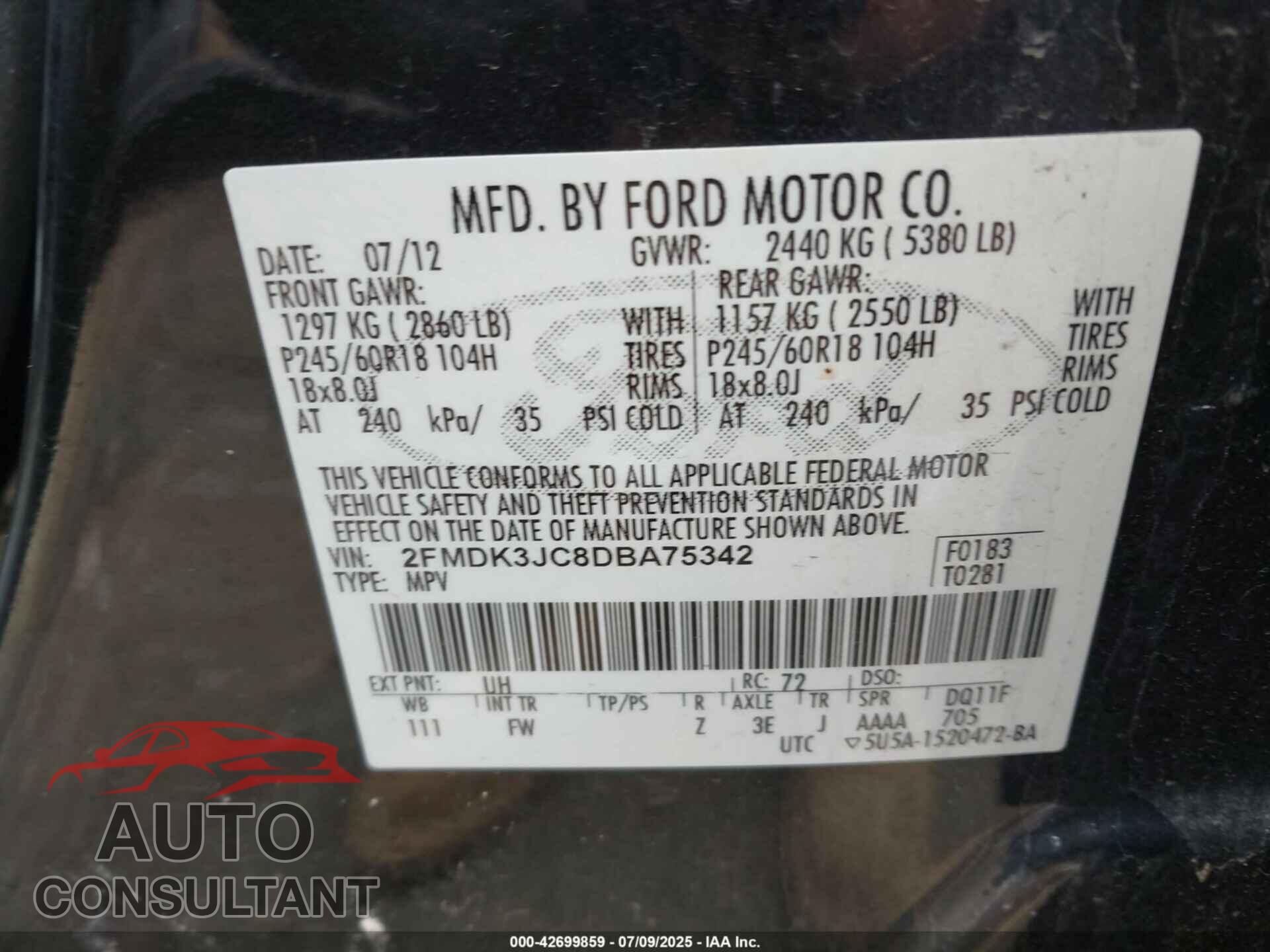 FORD EDGE 2013 - 2FMDK3JC8DBA75342