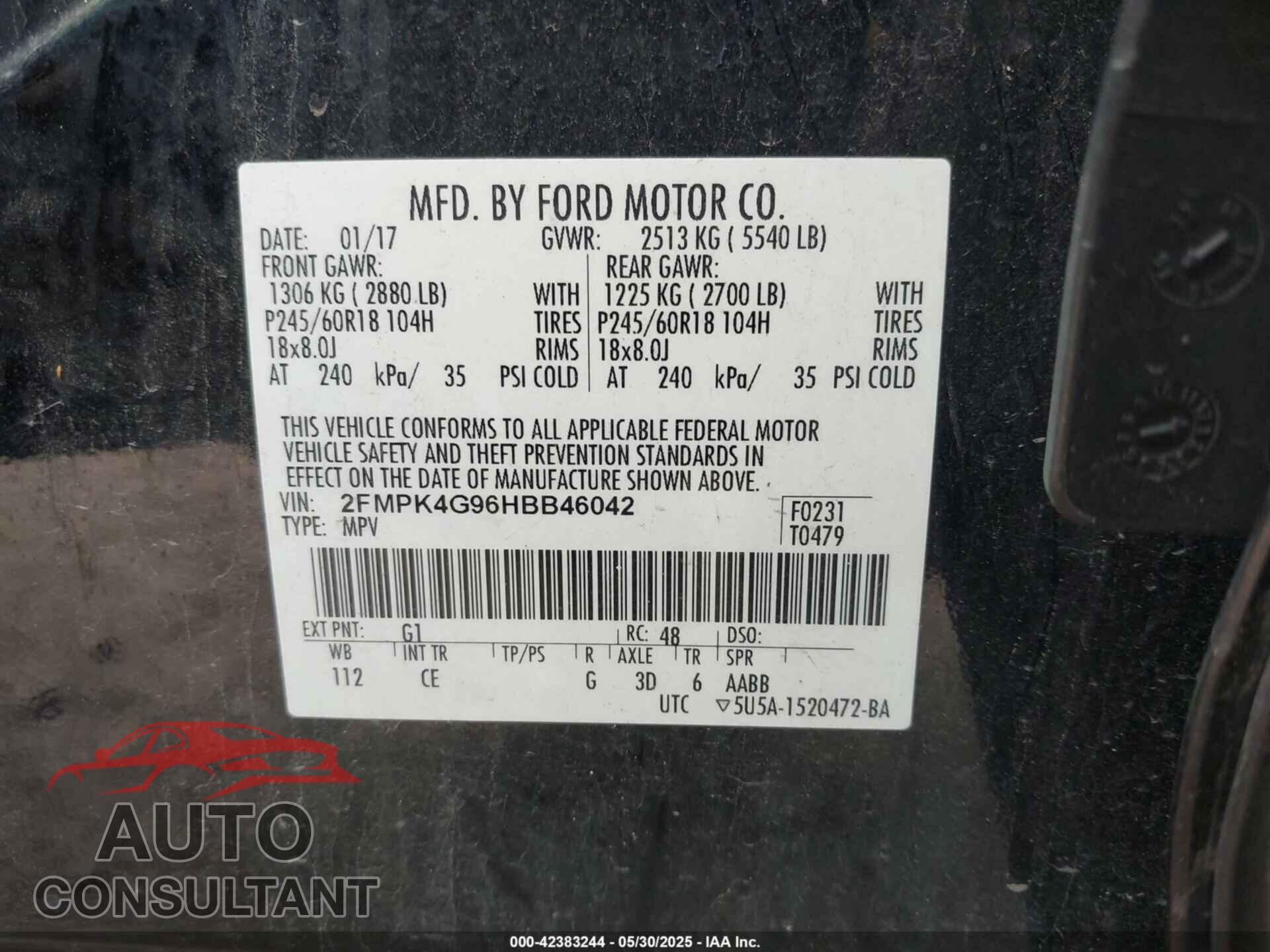 FORD EDGE 2017 - 2FMPK4G96HBB46042