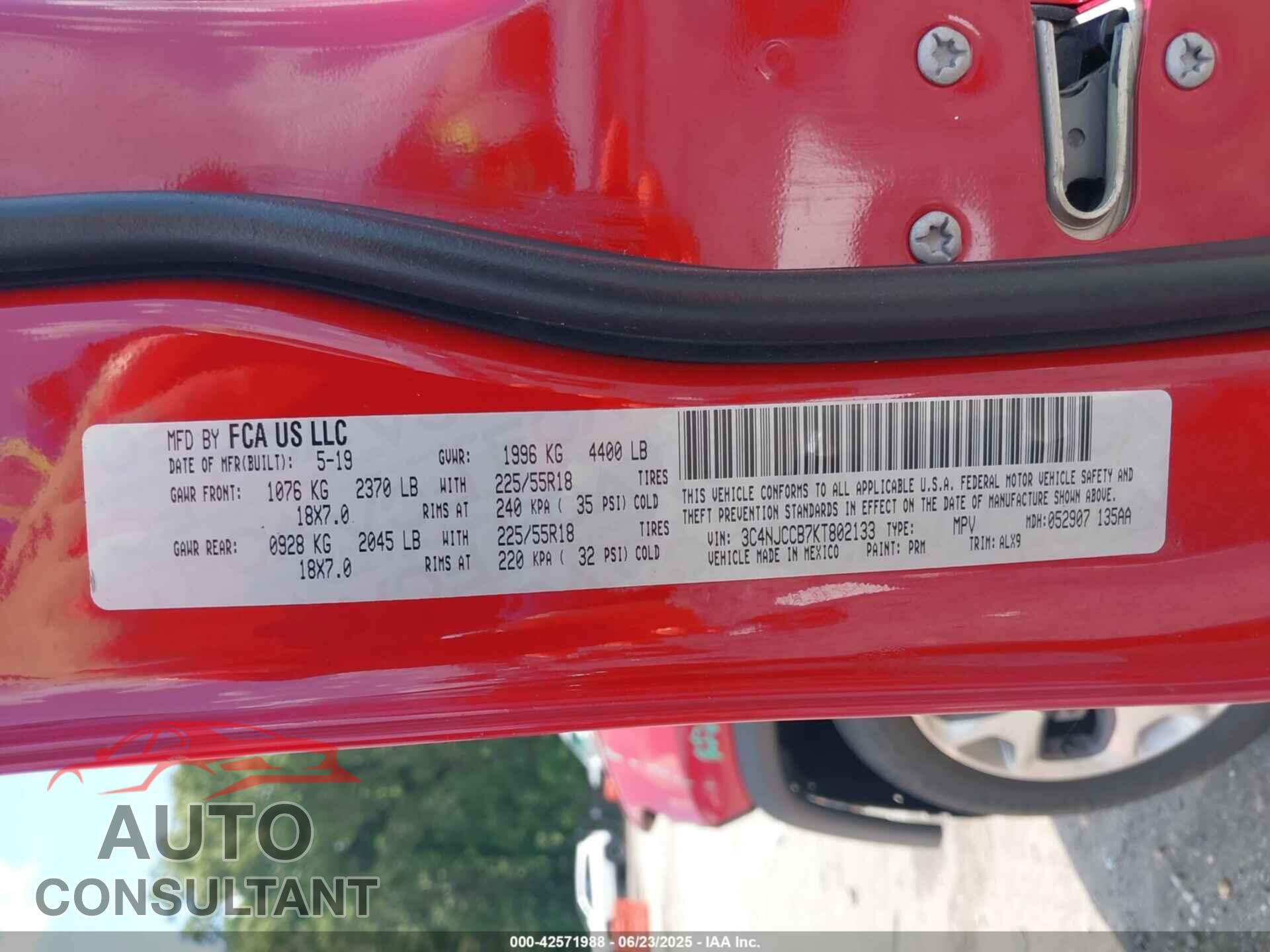 JEEP COMPASS 2019 - 3C4NJCCB7KT802133