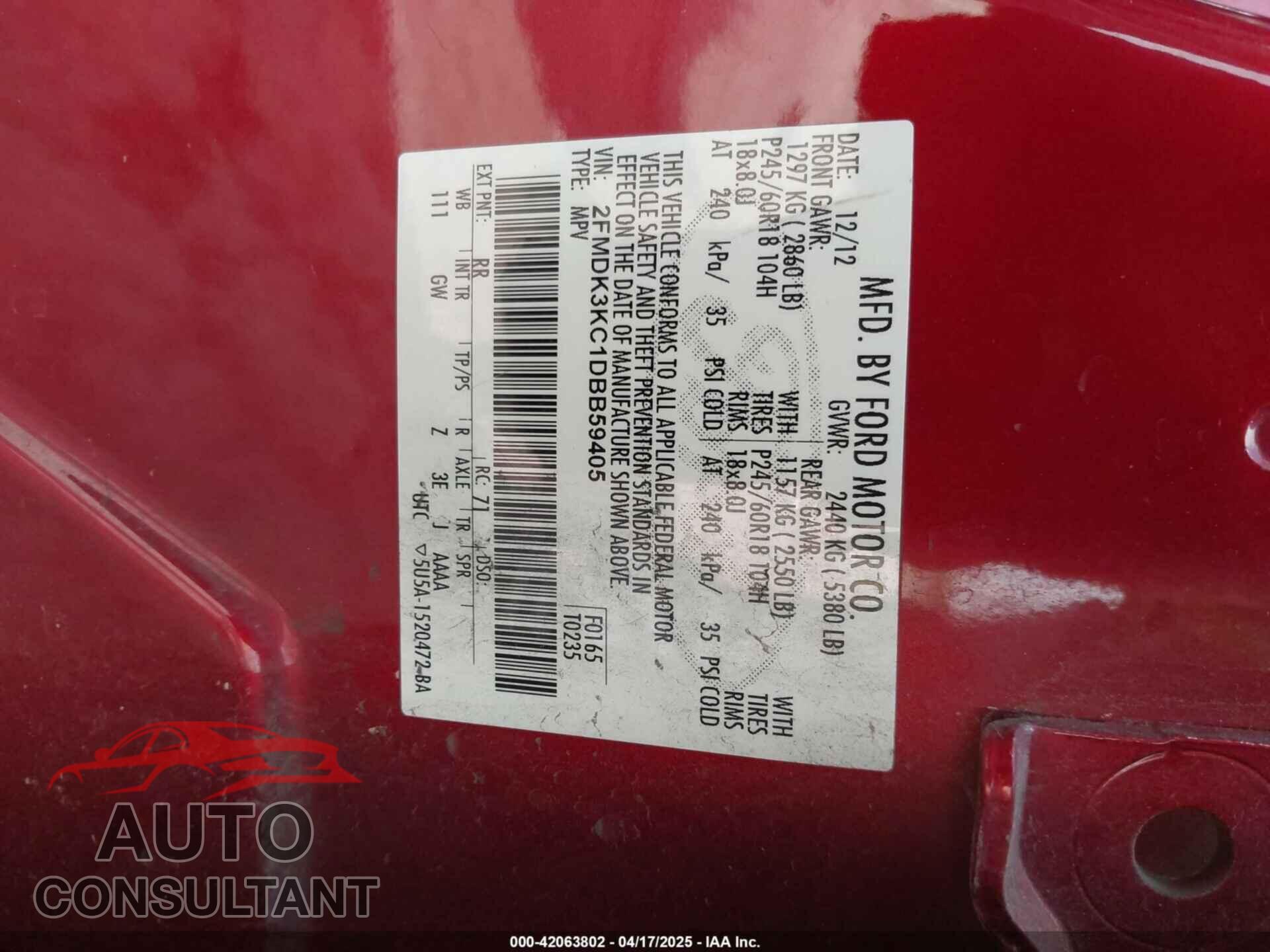 FORD EDGE 2013 - 2FMDK3KC1DBB59405