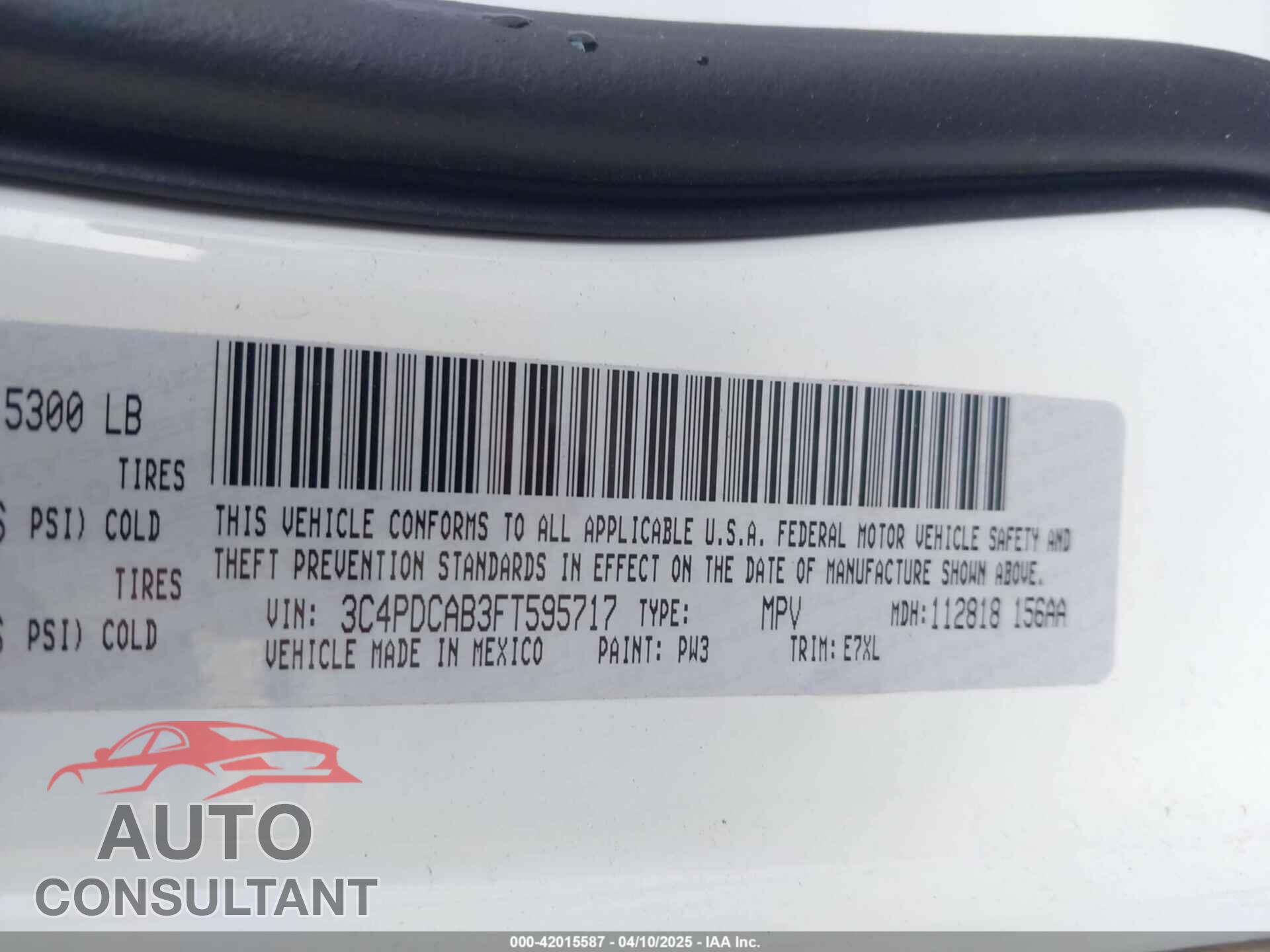 DODGE JOURNEY 2015 - 3C4PDCAB3FT595717