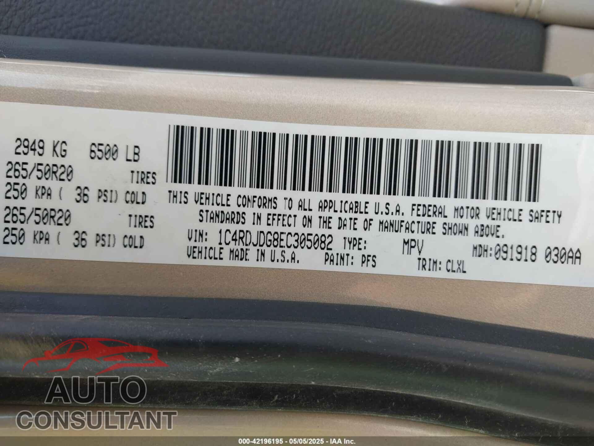 DODGE DURANGO 2014 - 1C4RDJDG8EC305082