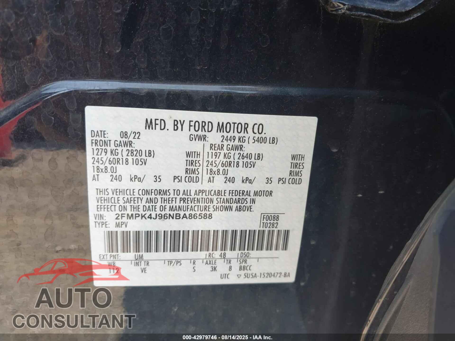 FORD EDGE 2022 - 2FMPK4J96NBA86588