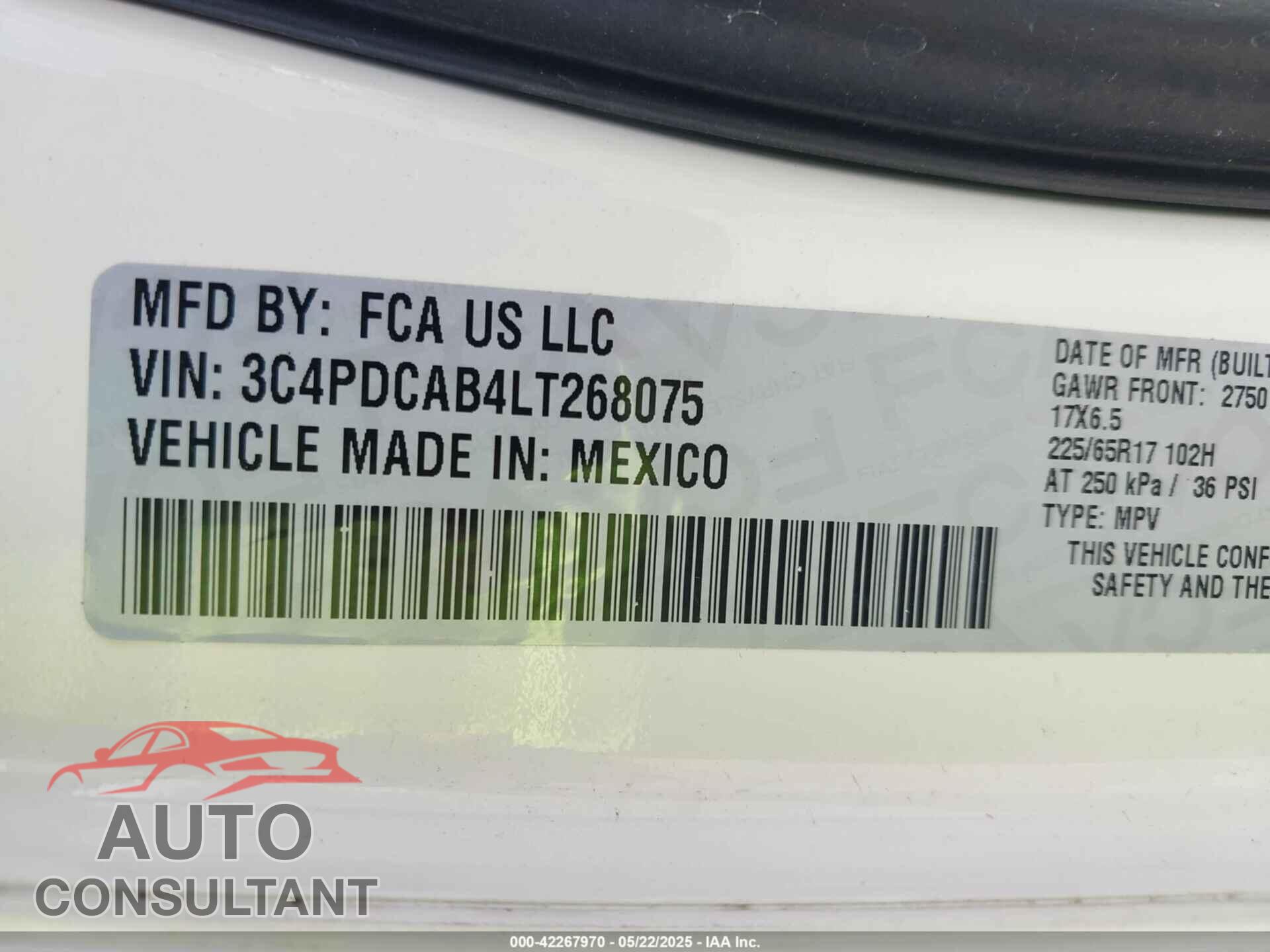 DODGE JOURNEY 2020 - 3C4PDCAB4LT268075
