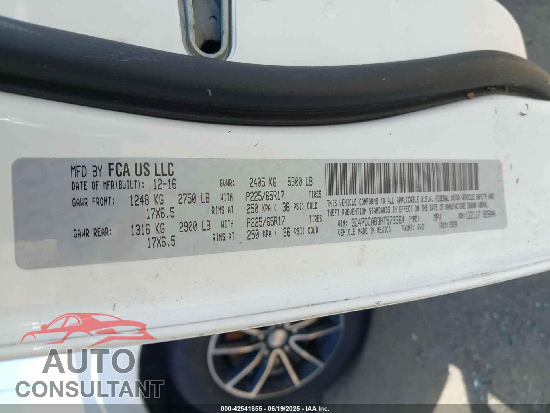 DODGE JOURNEY 2017 - 3C4PDCAB3HT573364