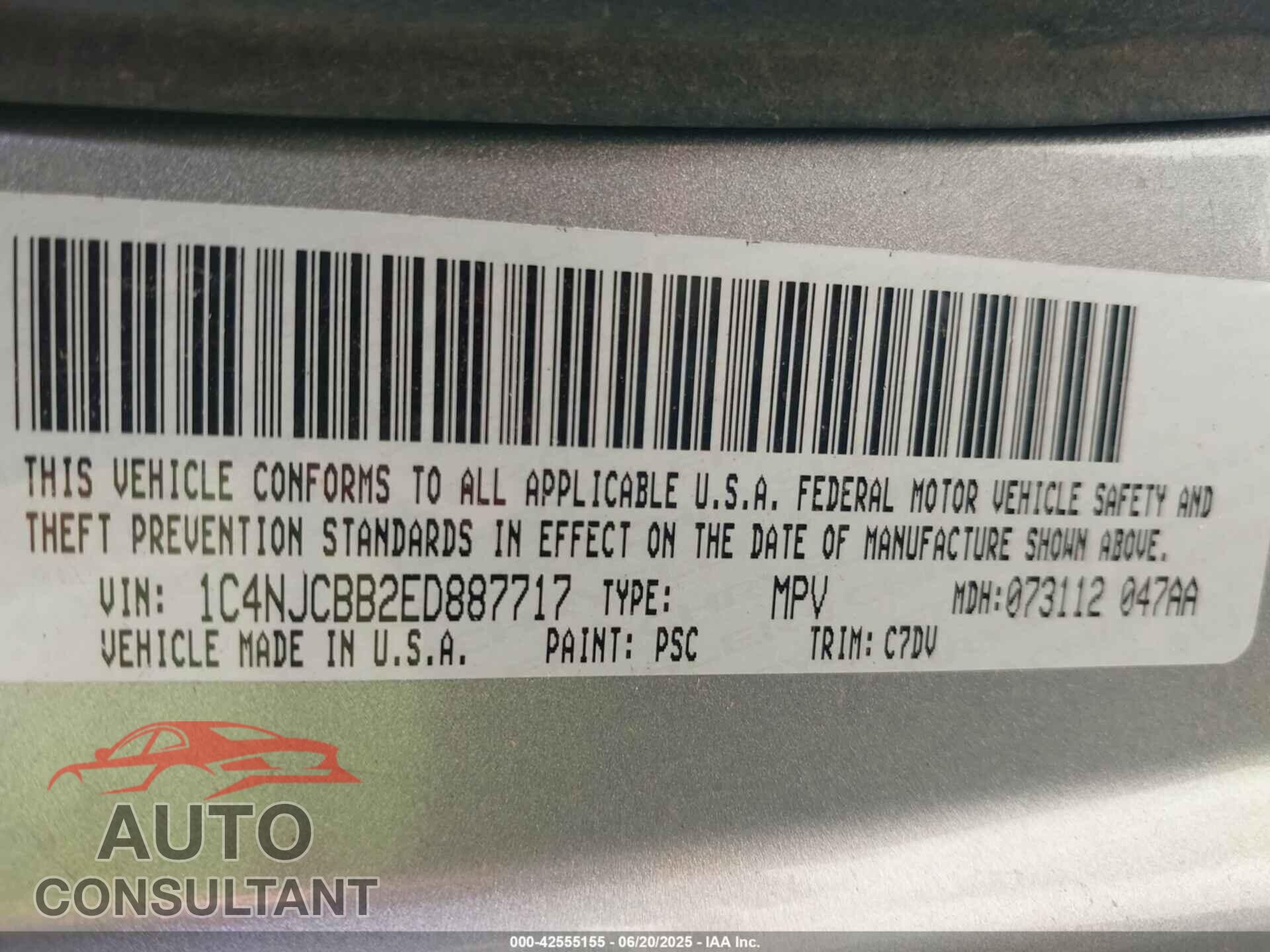 JEEP COMPASS 2014 - 1C4NJCBB2ED887717