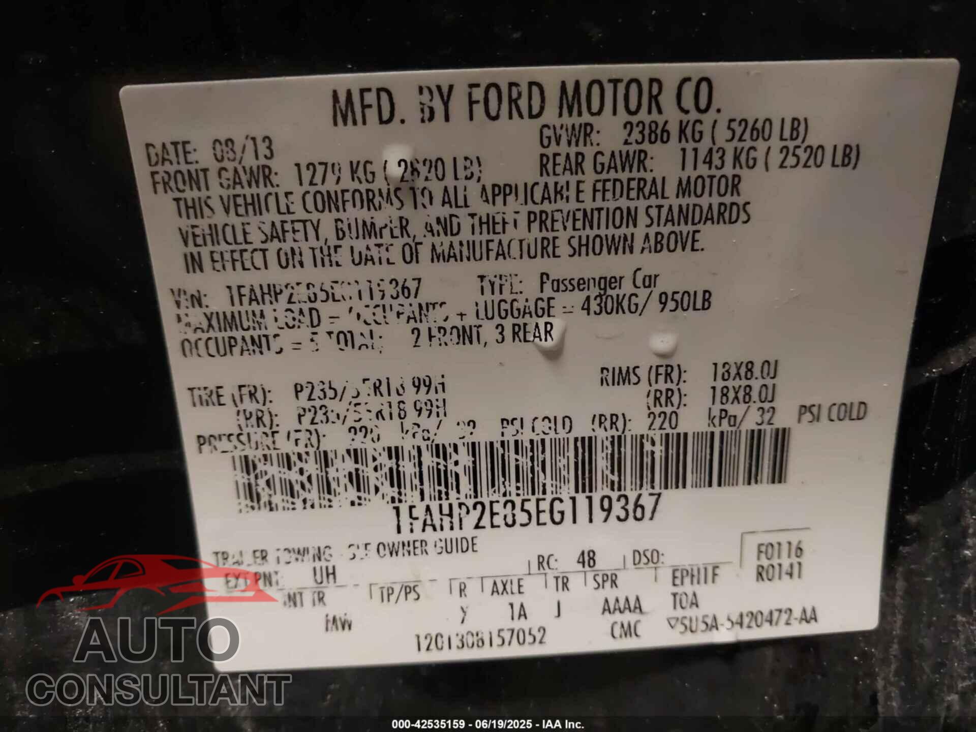 FORD TAURUS 2014 - 1FAHP2E85EG119367