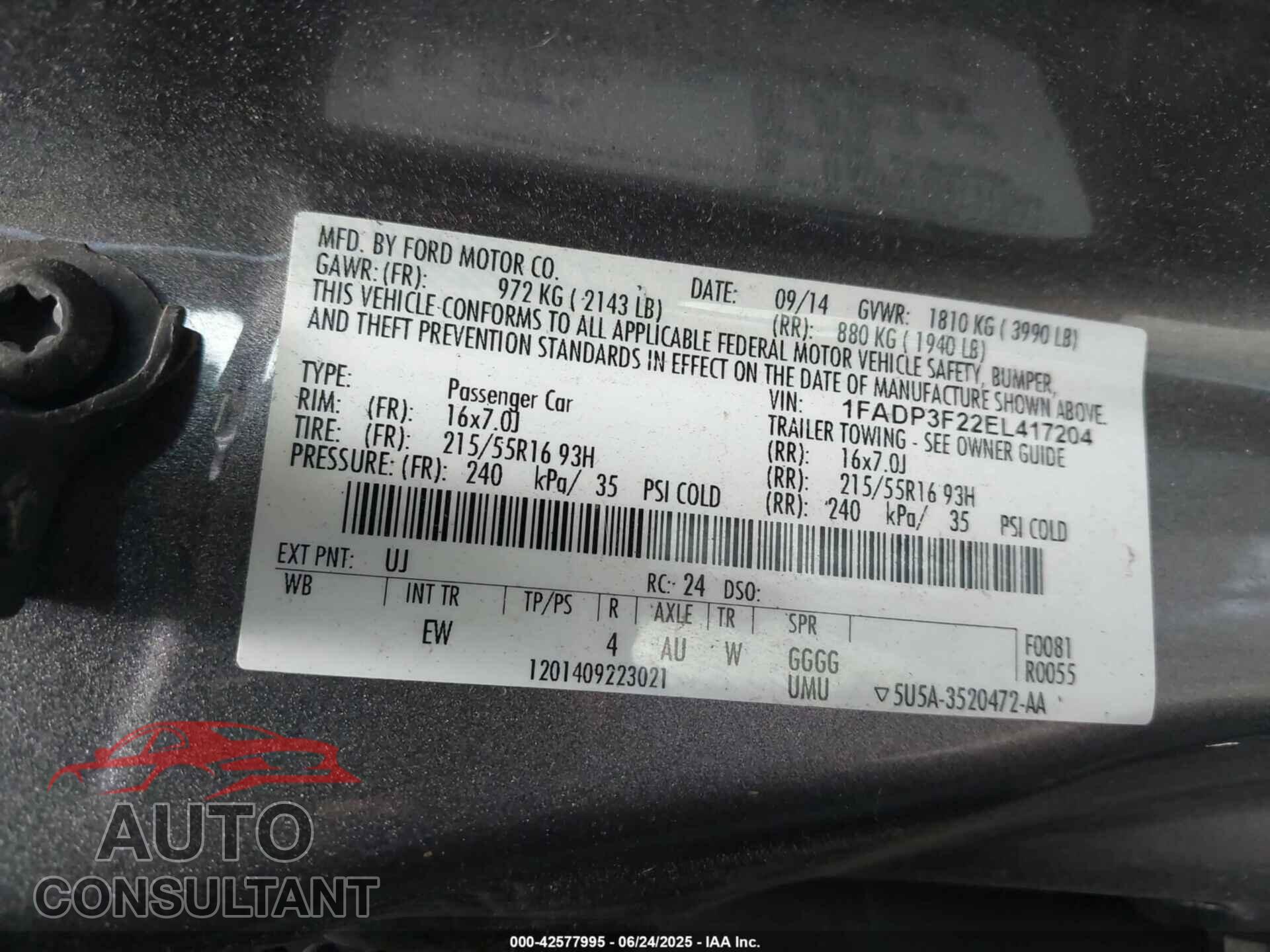 FORD FOCUS 2014 - 1FADP3F22EL417204