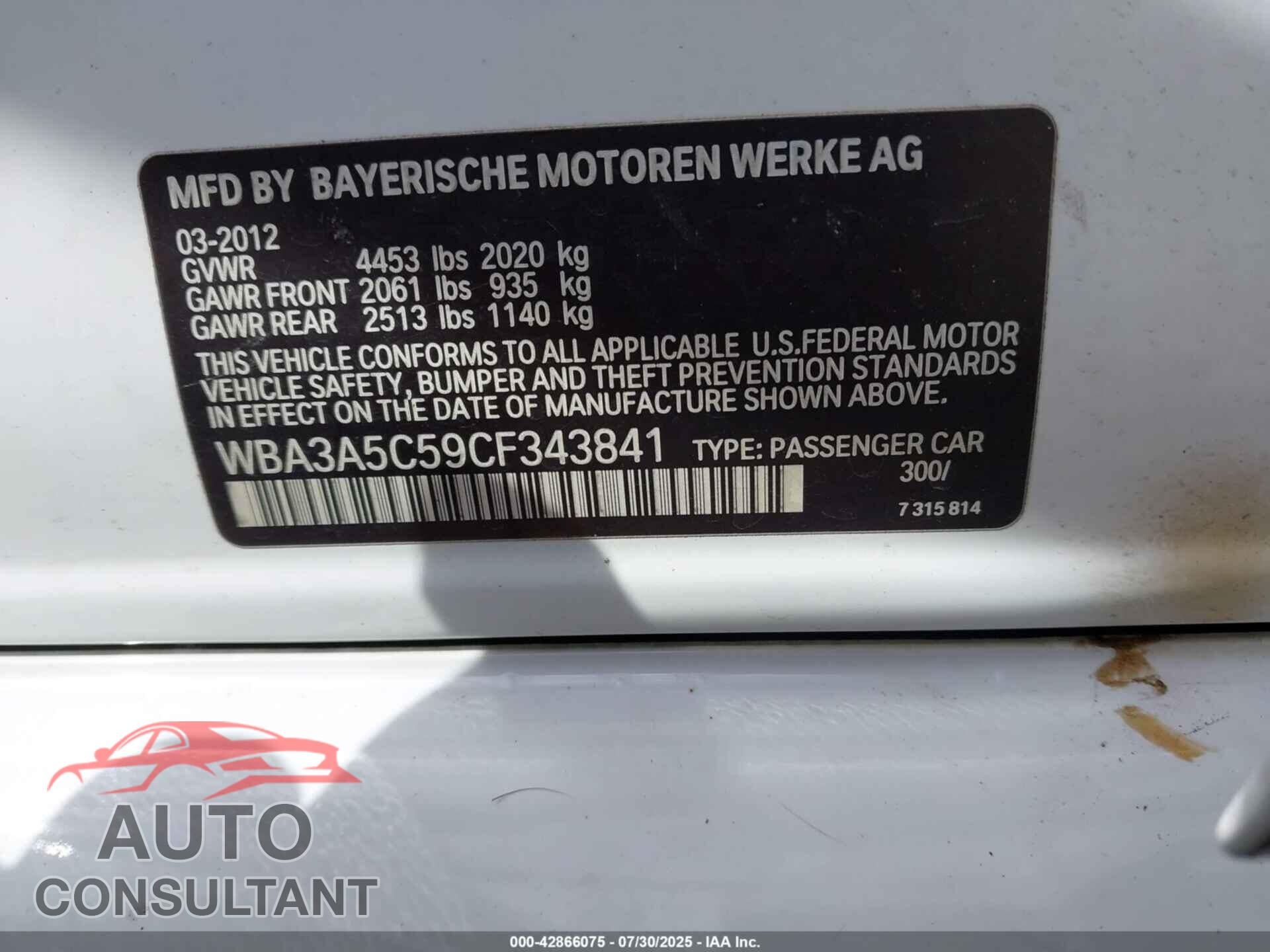 BMW 328I 2012 - WBA3A5C59CF343841