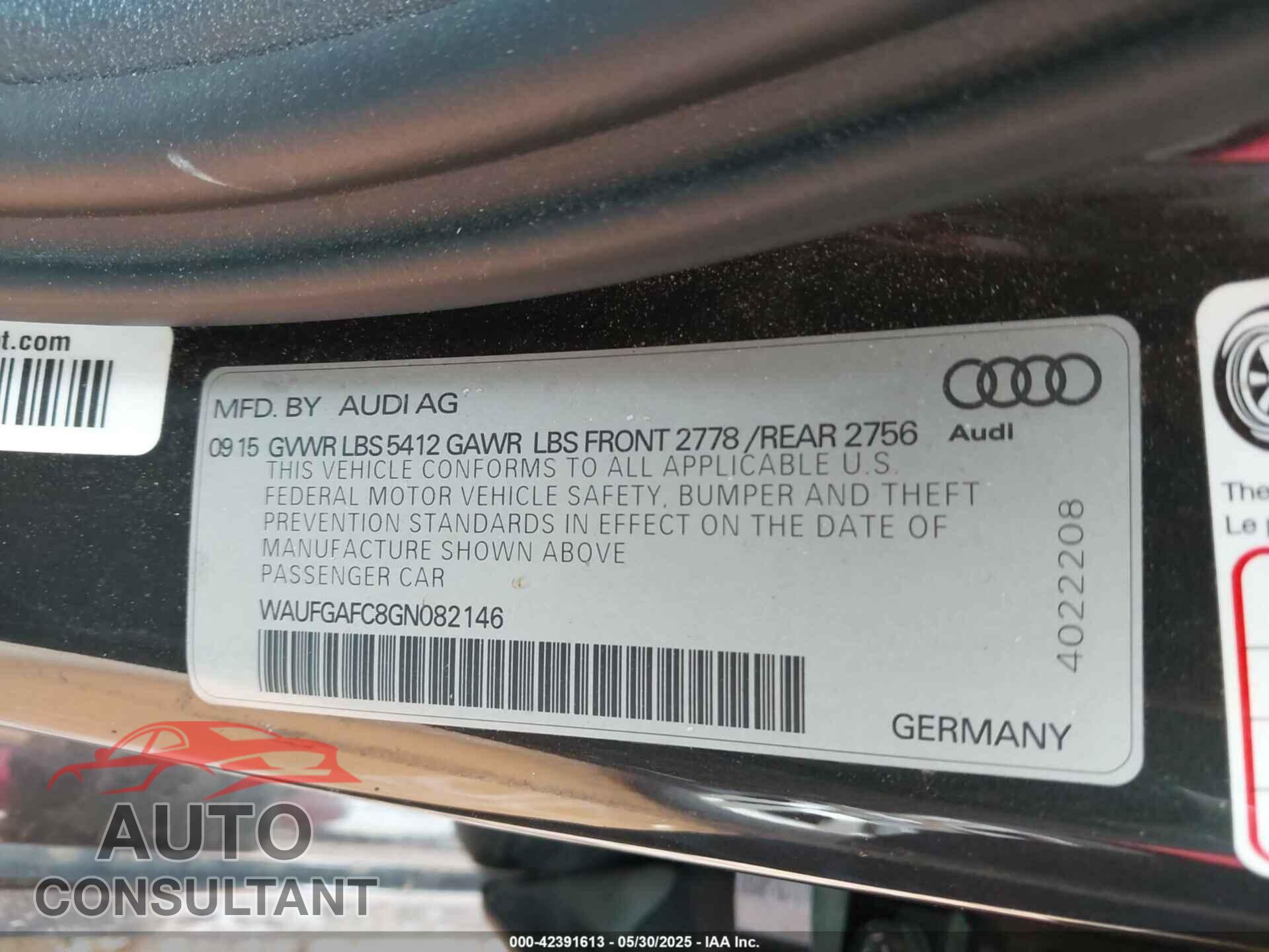 AUDI A6 2016 - WAUGFAFC8GN082146