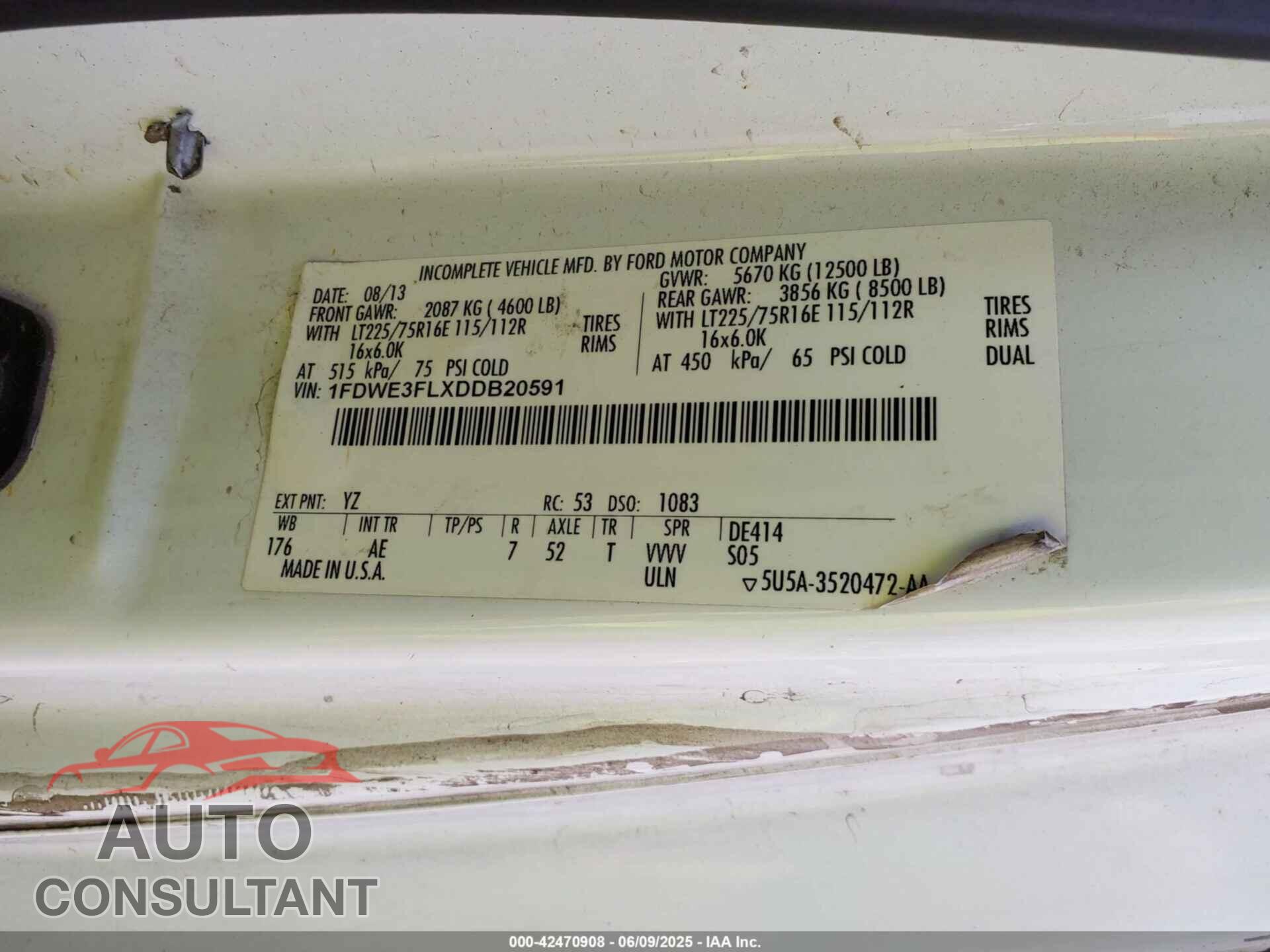 FORD E-350 CUTAWAY 2013 - 1FDWE3FLXDDB20591
