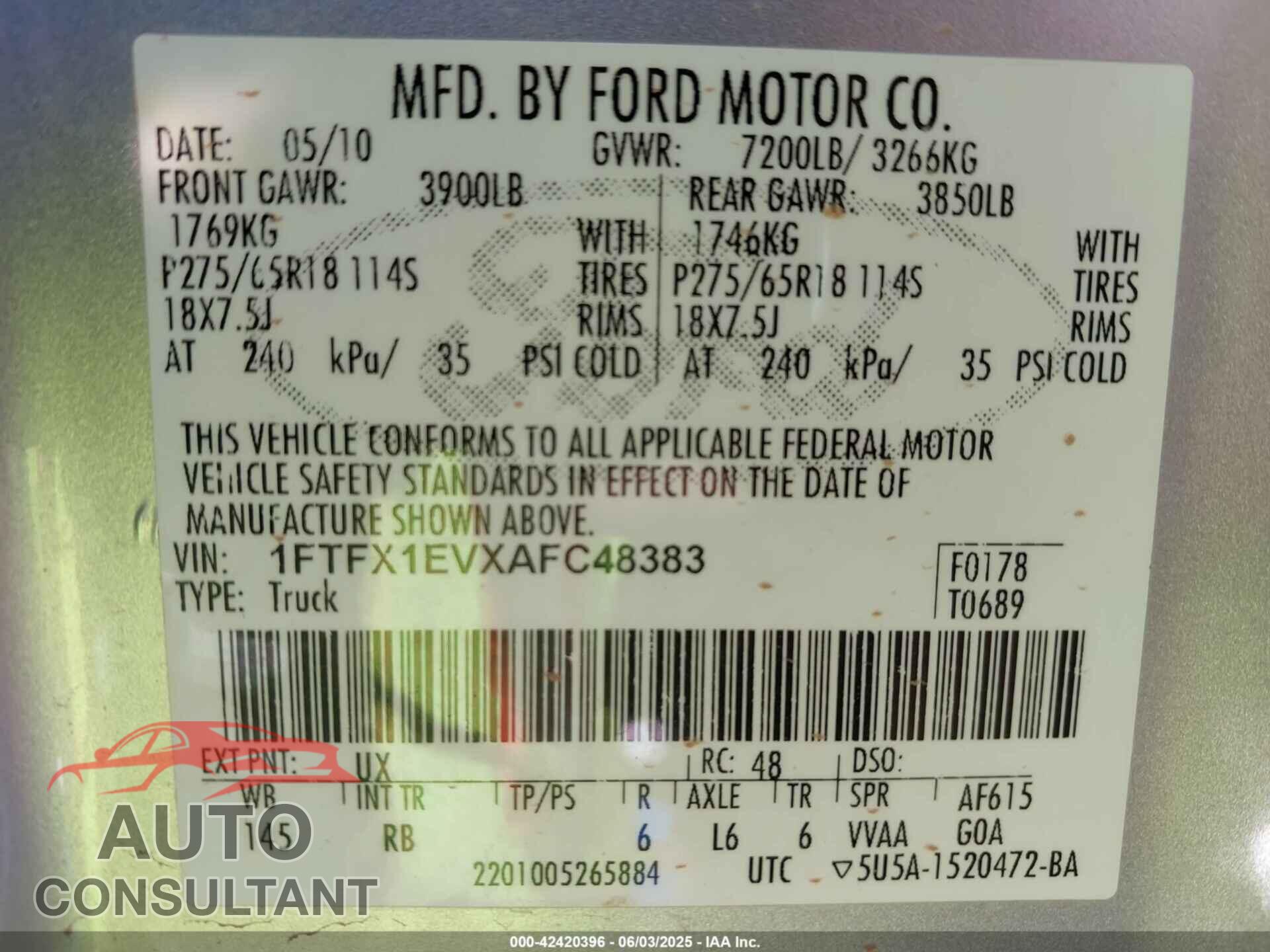 FORD F-150 2010 - 1FTFX1EVXAFC48383