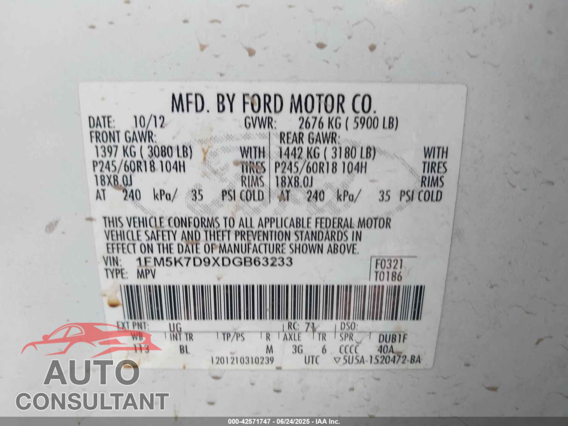 FORD EXPLORER 2013 - 1FM5K7D9XDGB63233