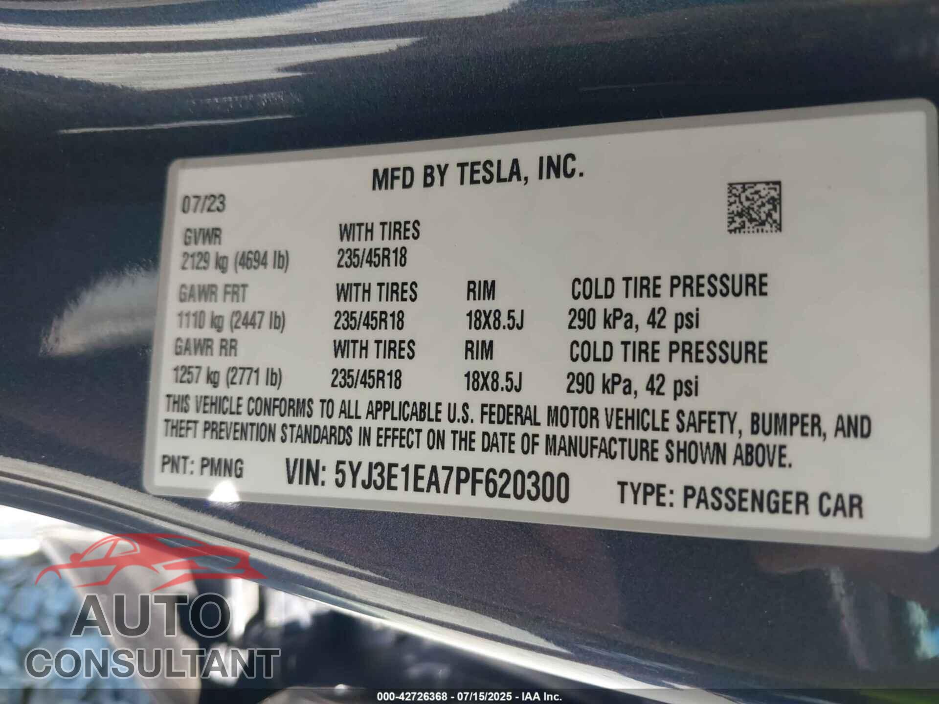 TESLA MODEL 3 2023 - 5YJ3E1EA7PF620300