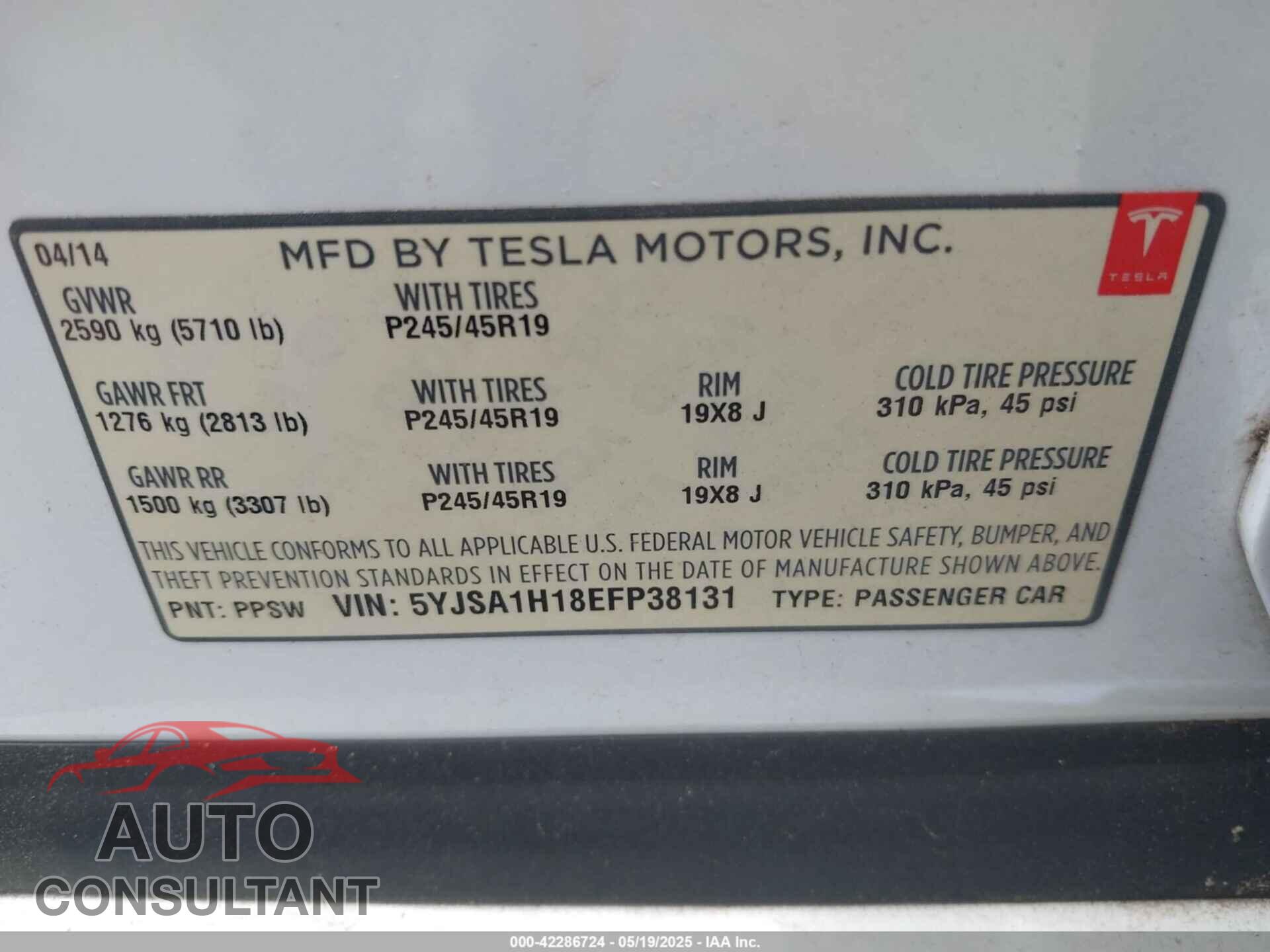 TESLA MODEL S 2014 - 5YJSA1H18EFP38131