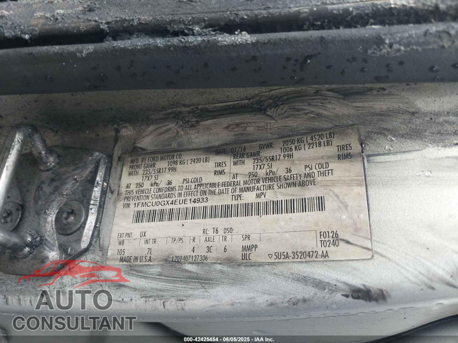 FORD ESCAPE 2014 - 1FMCU0GX4EUE14933