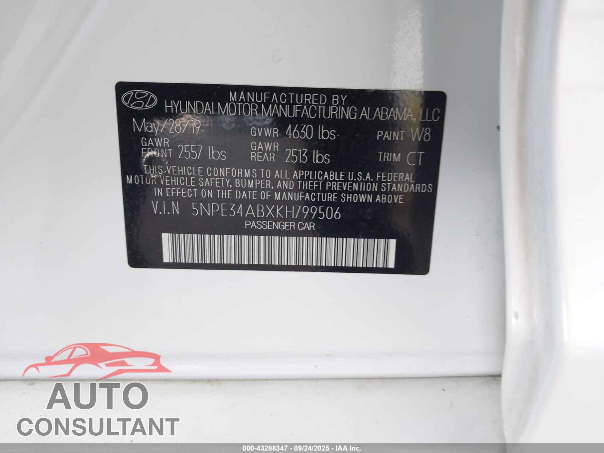 HYUNDAI SONATA 2019 - 5NPE34ABXKH799506