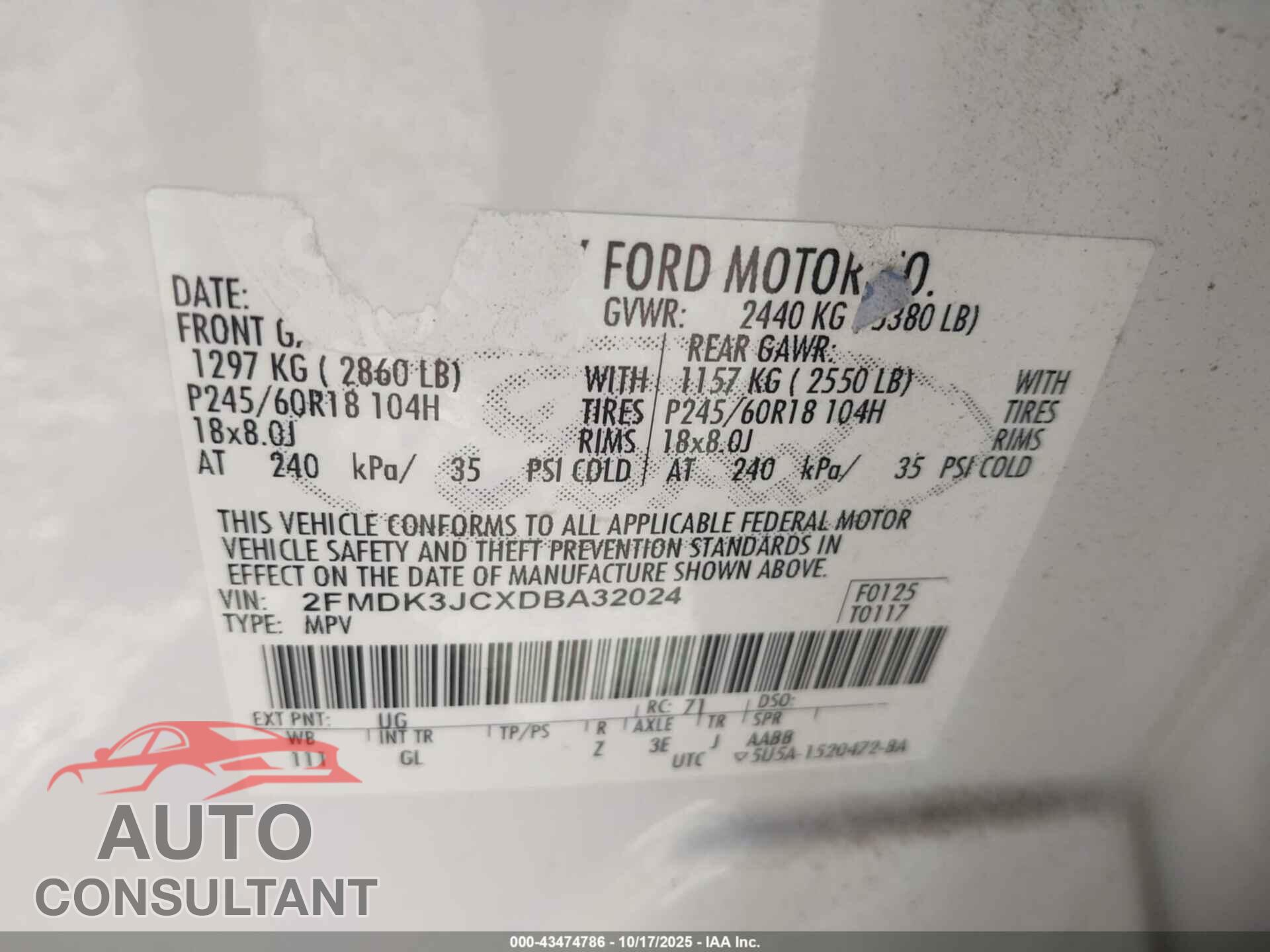 FORD EDGE 2013 - 2FMDK3JCXDBA32024
