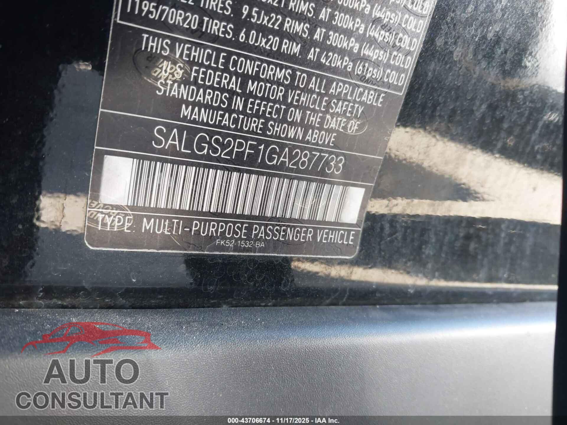 LAND ROVER RANGE ROVER 2016 - SALGS2PF1GA287733