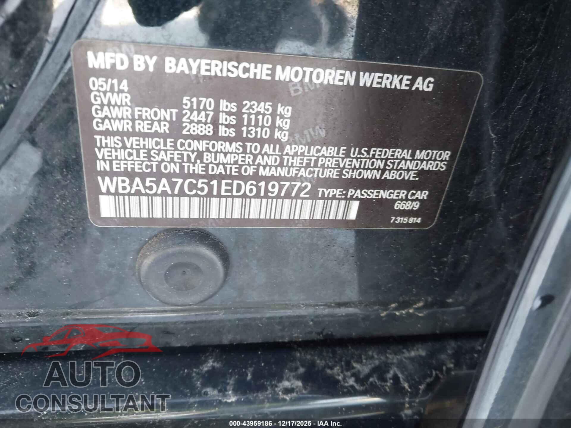 BMW 528I 2014 - WBA5A7C51ED619772