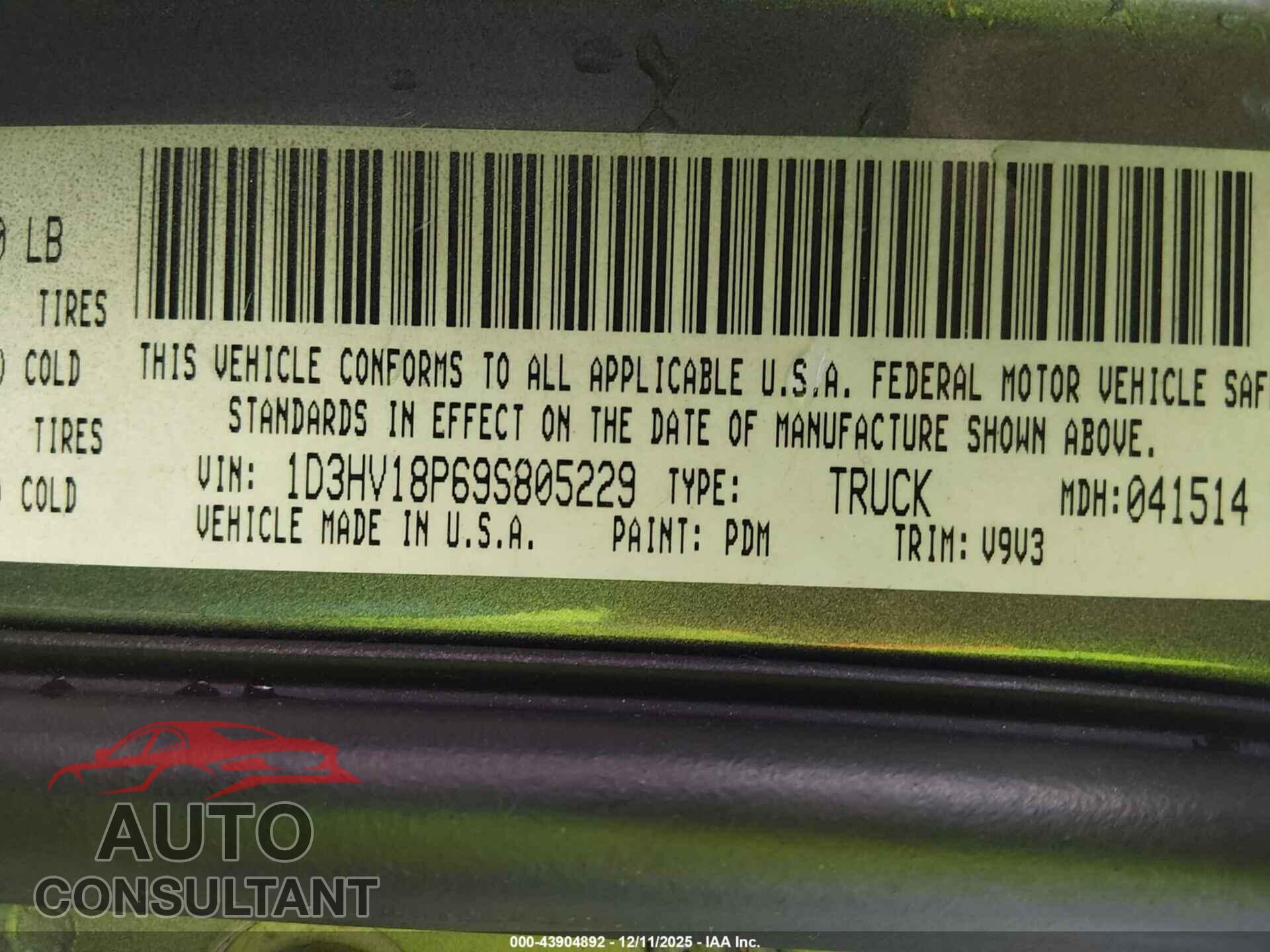 DODGE RAM 1500 2009 - 1D3HV18P69S805229