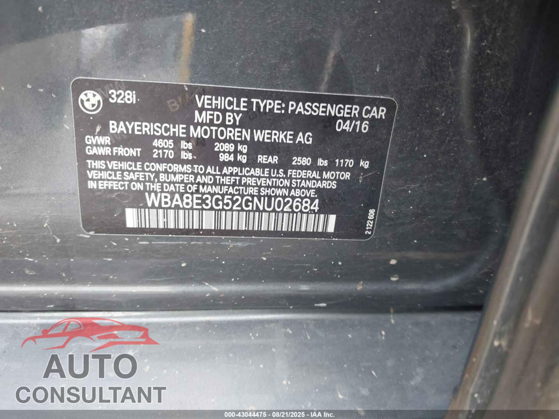 BMW 328I 2016 - WBA8E3G52GNU02684