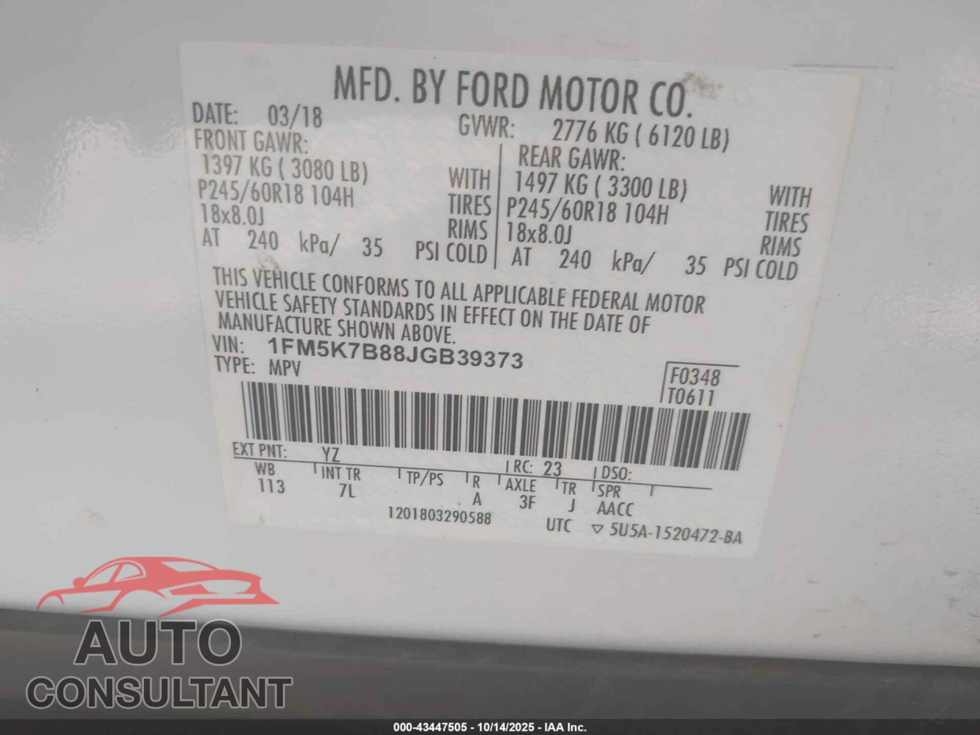 FORD EXPLORER 2018 - 1FM5K7B88JGB39373