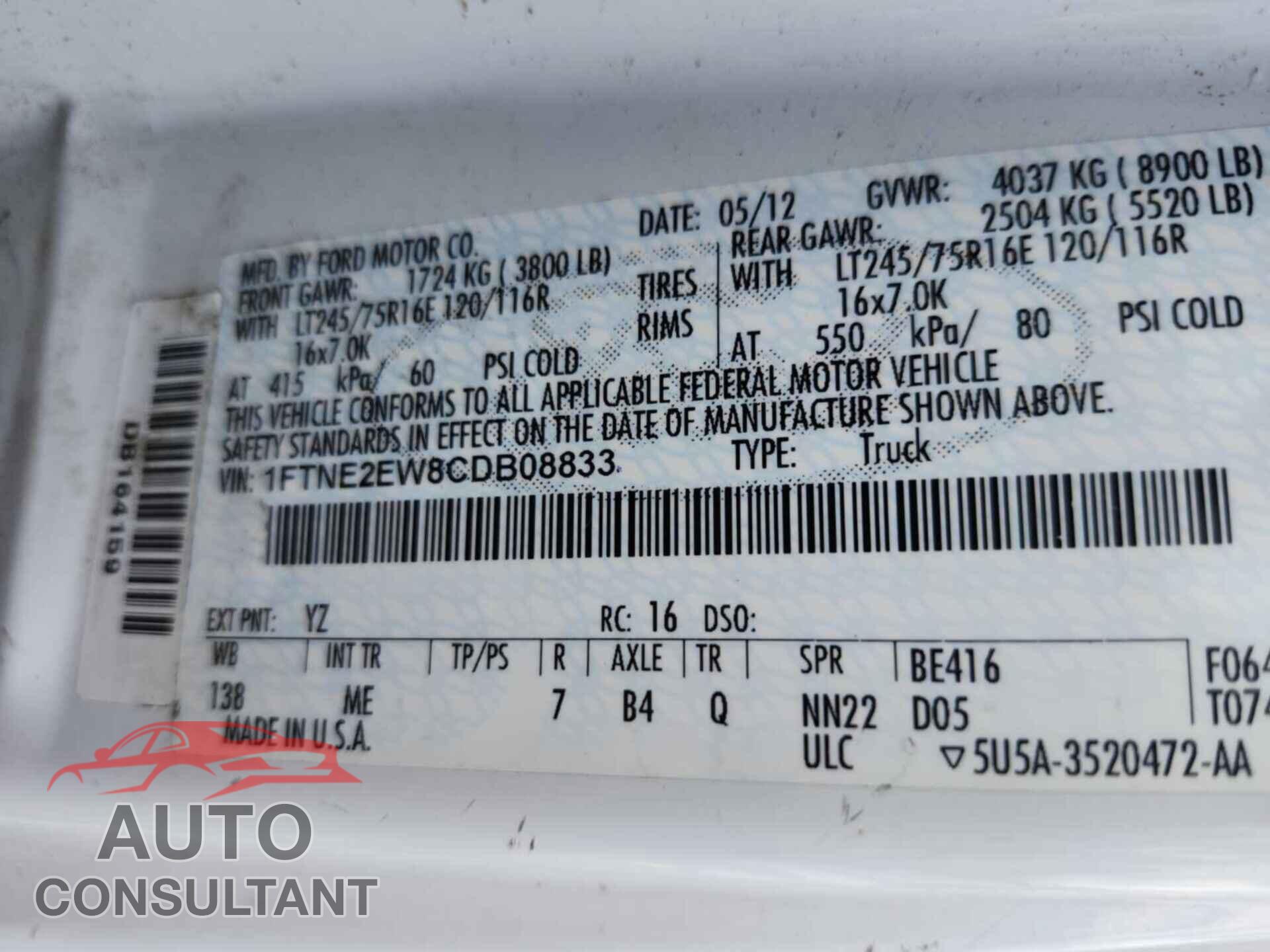 FORD ECONOLINE 2012 - 1FTNE2EW8CDB08833