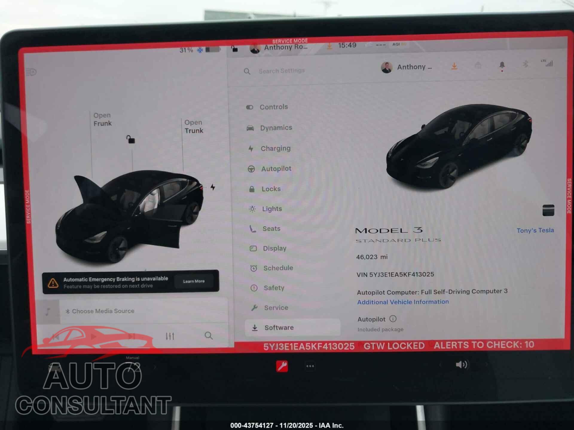 TESLA MODEL 3 2019 - 5YJ3E1EA5KF413025