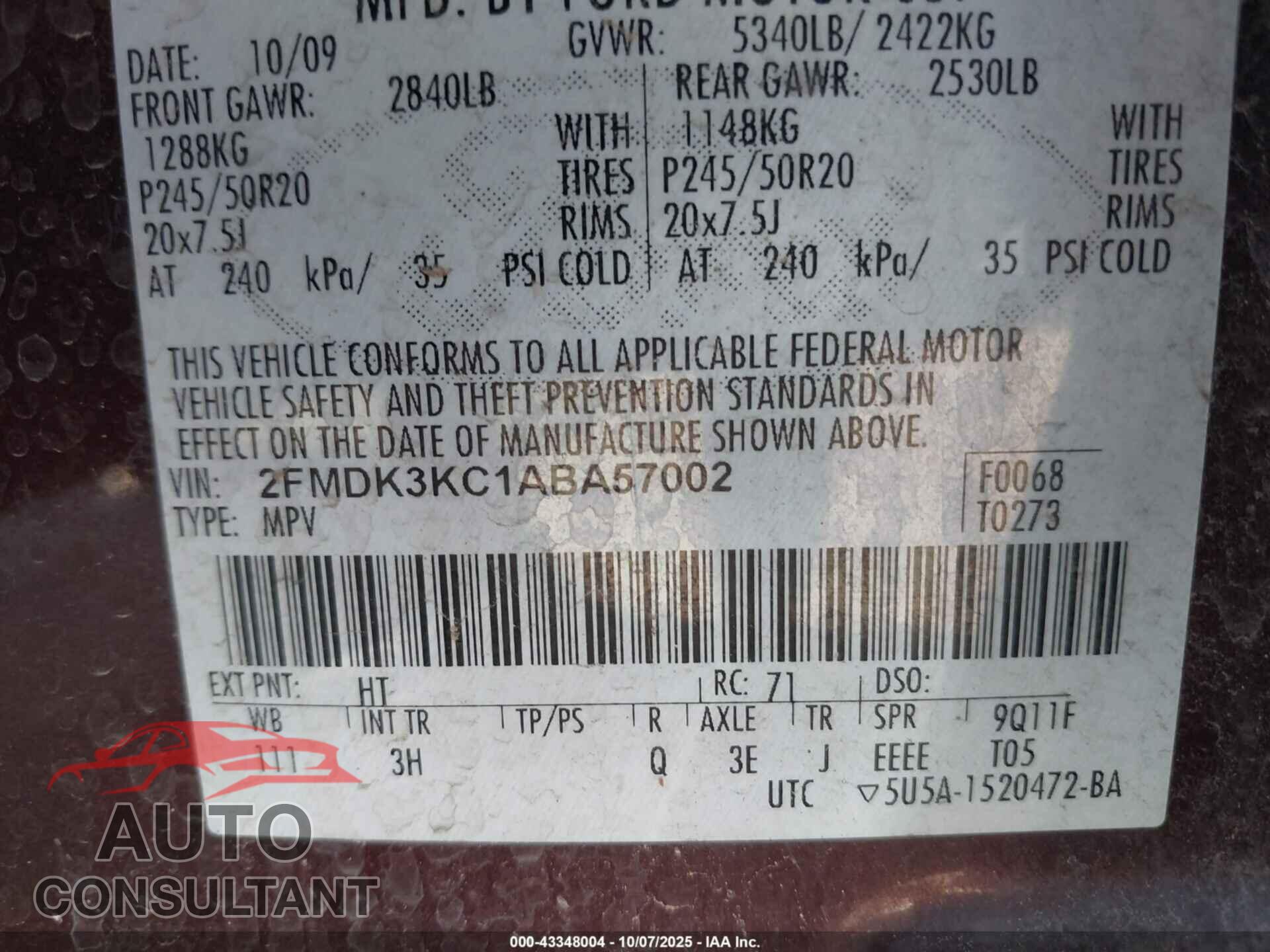 FORD EDGE 2010 - 2FMDK3KC1ABA57002