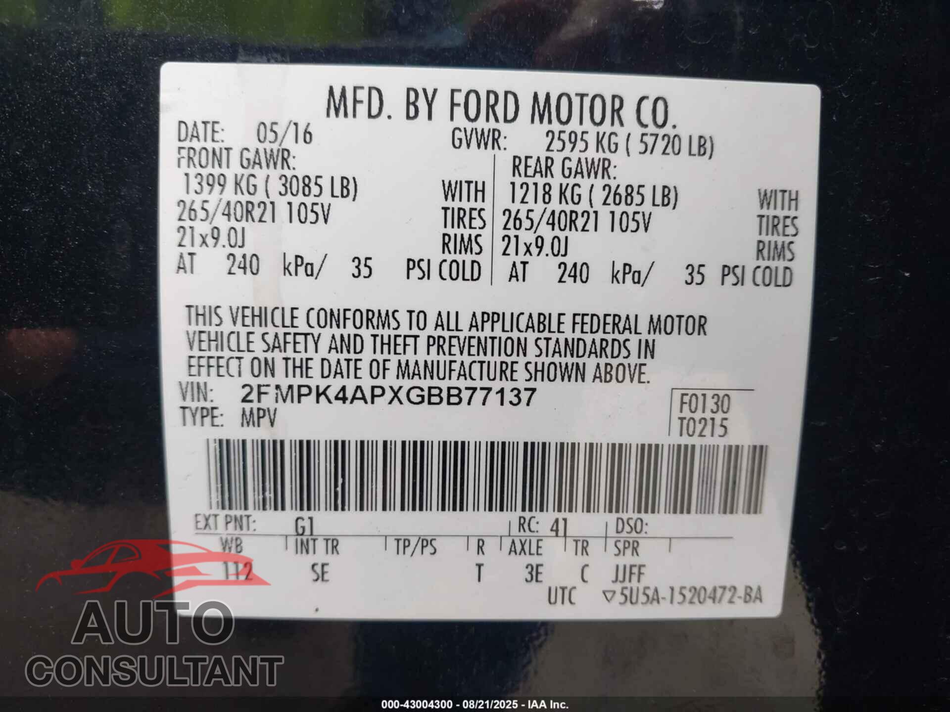 FORD EDGE 2016 - 2FMPK4APXGBB77137