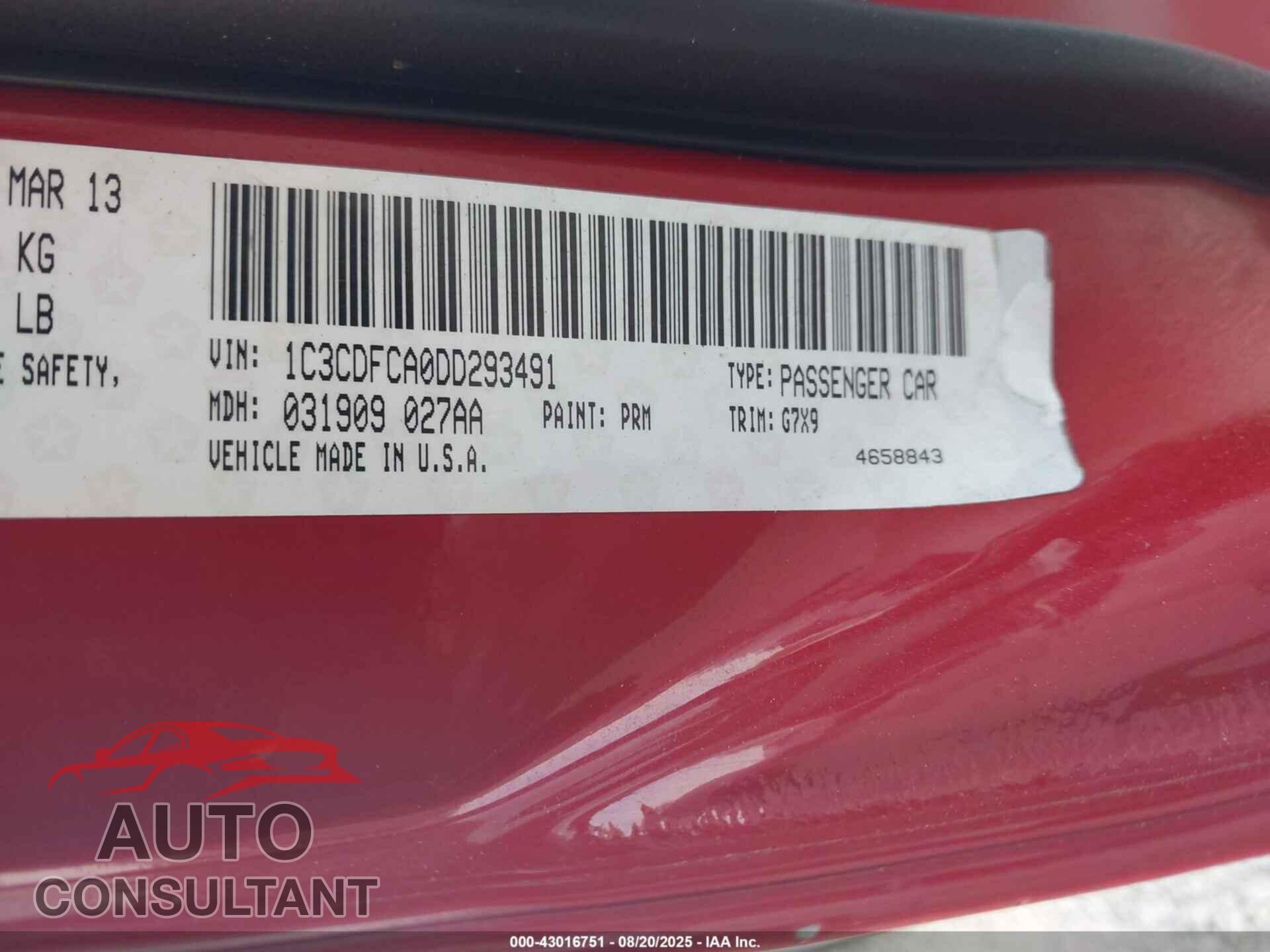 DODGE DART 2013 - 1C3CDFCA0DD293491