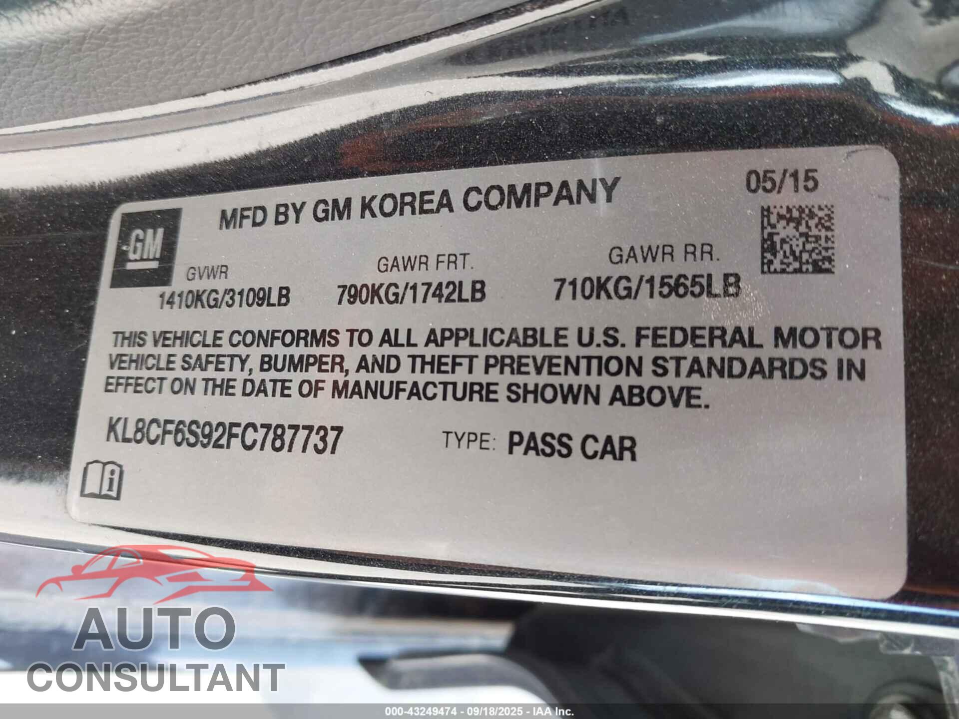 CHEVROLET SPARK 2015 - KL8CF6S92FC787737