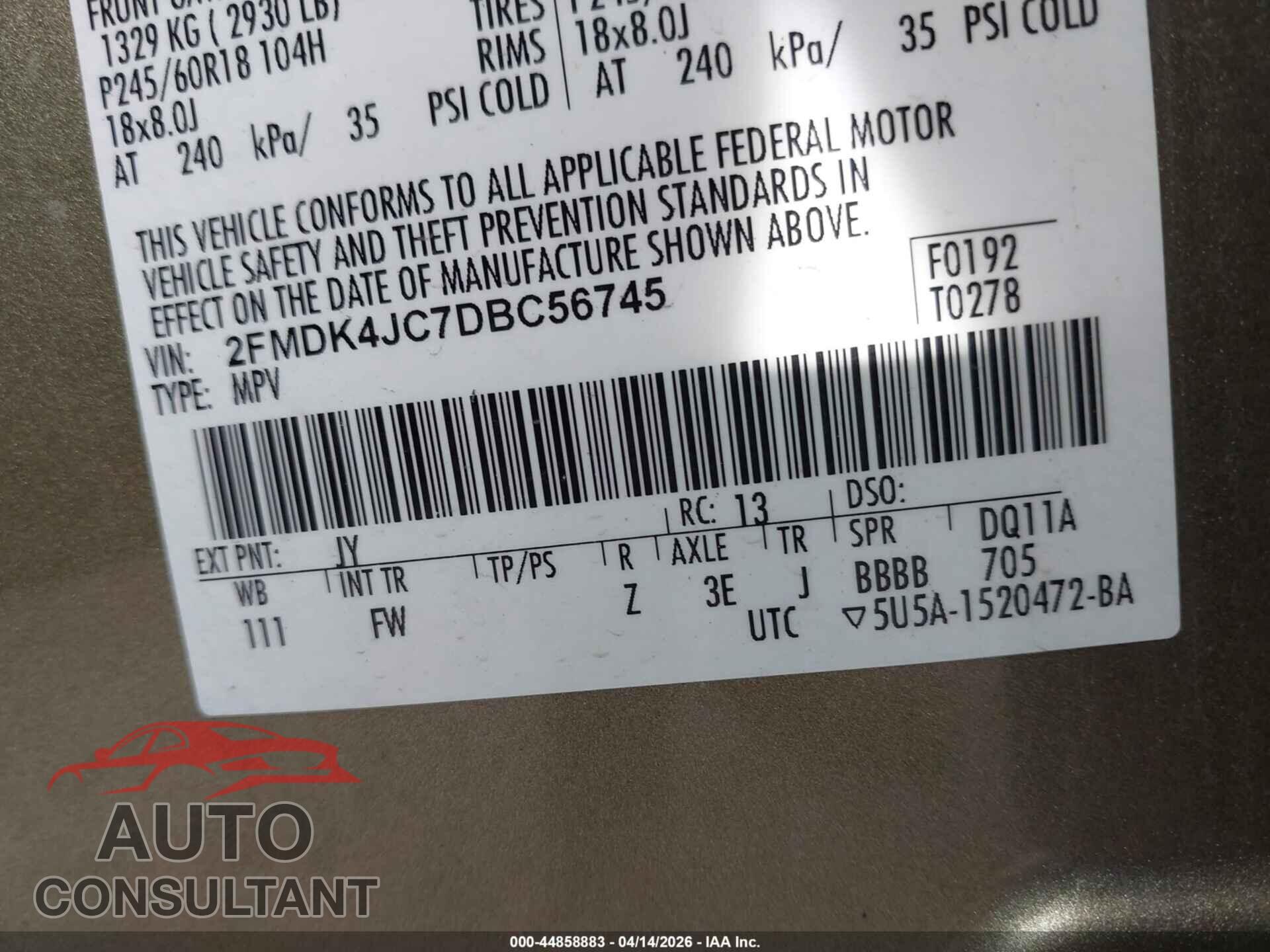 FORD EDGE 2013 - 2FMDK4JC7DBC56745
