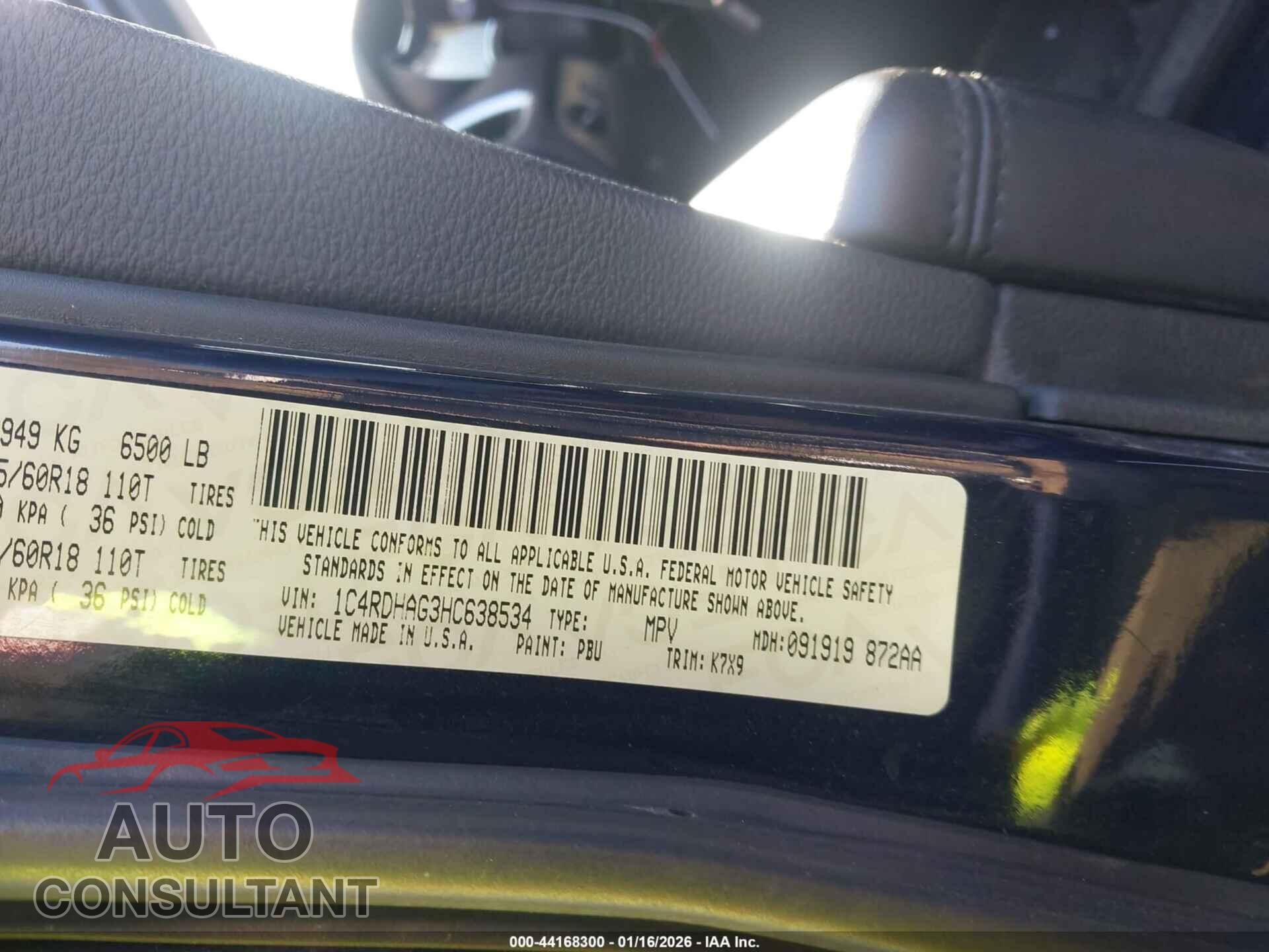 DODGE DURANGO 2017 - 1C4RDHAG3HC638534