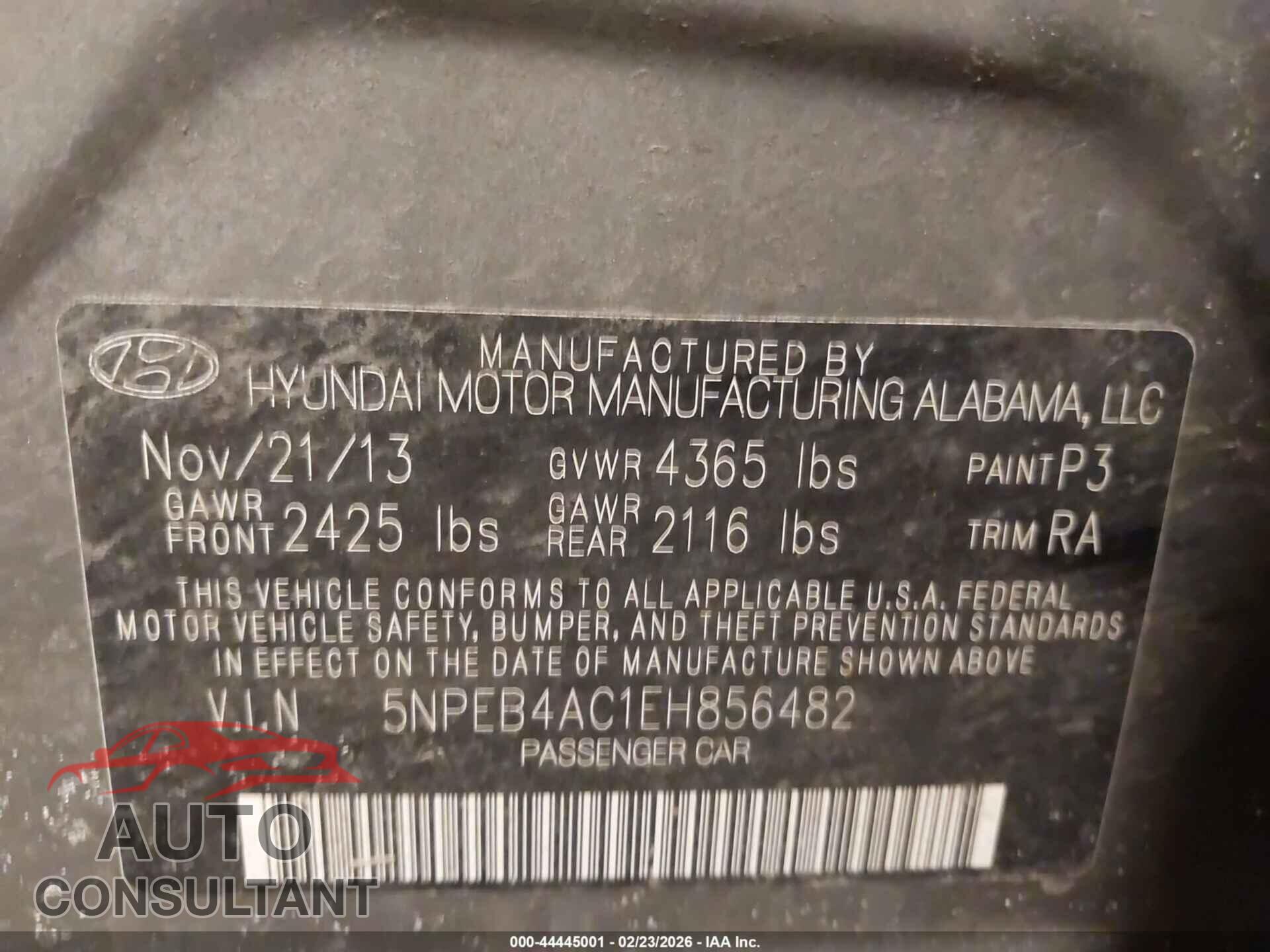 HYUNDAI SONATA 2014 - 5NPEB4AC1EH856482