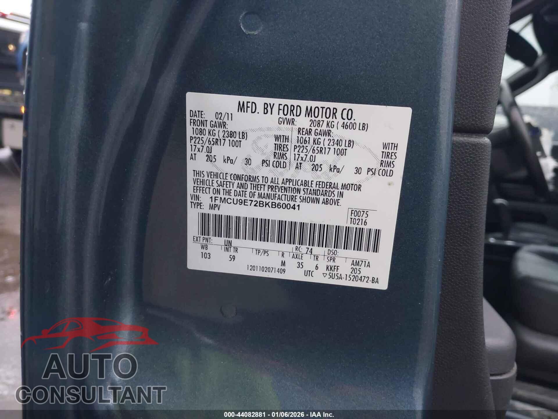 FORD ESCAPE 2011 - 1FMCU9E72BKB60041