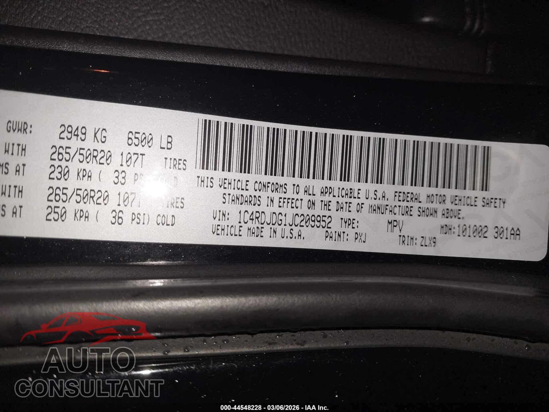 DODGE DURANGO 2018 - 1C4RDJDG1JC209952